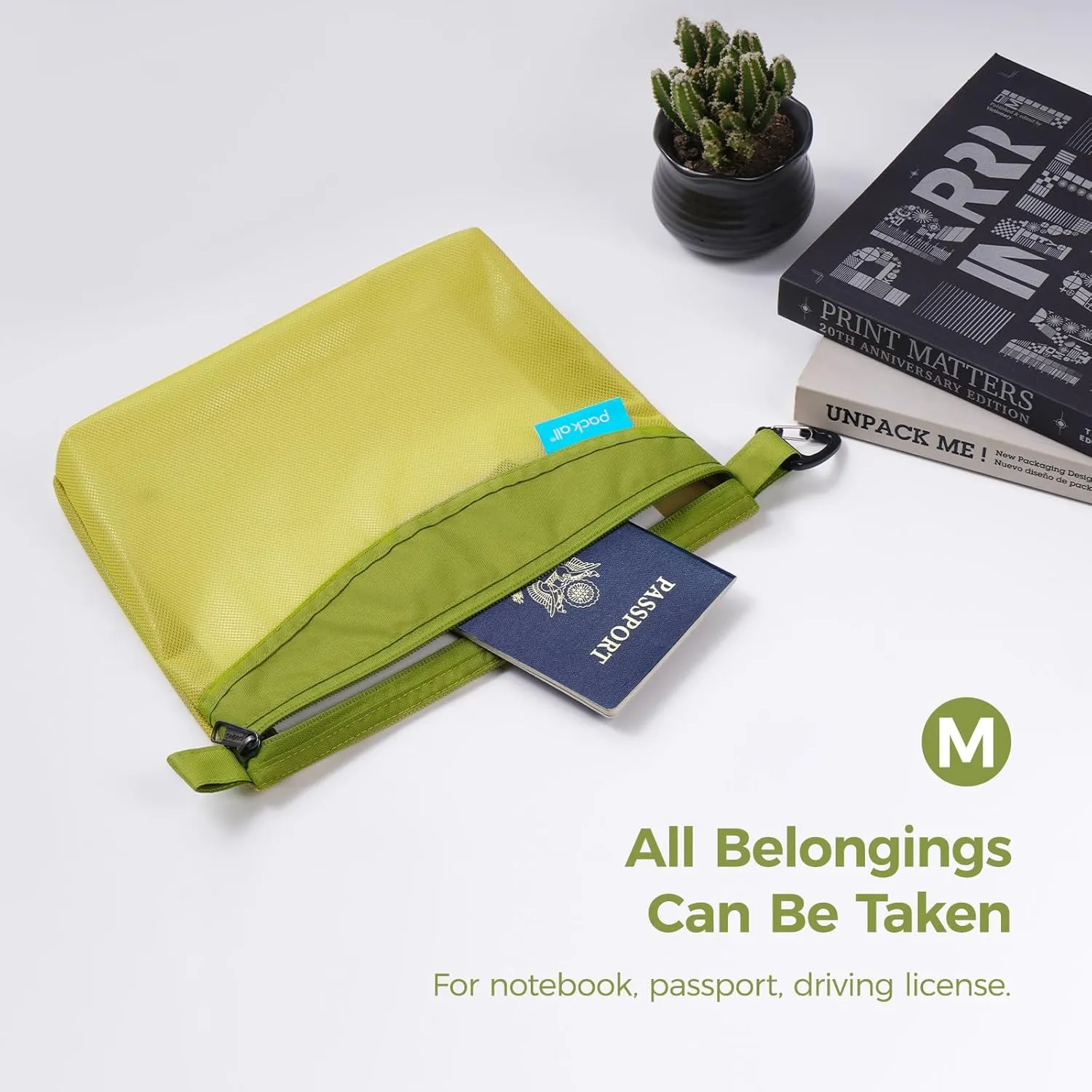 pack all 3 Pcs Water-resistant Material Zipper Pouch Set, Mesh Zipper Bags for Storage, Travel, Office (Green)