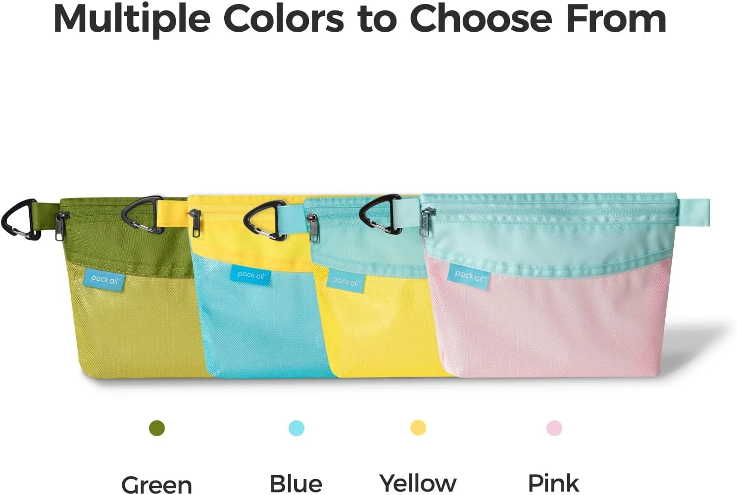 pack all 3 Pcs Water-resistant Material Zipper Pouch Set, Mesh Zipper Bags for Storage, Travel, Office (Green)