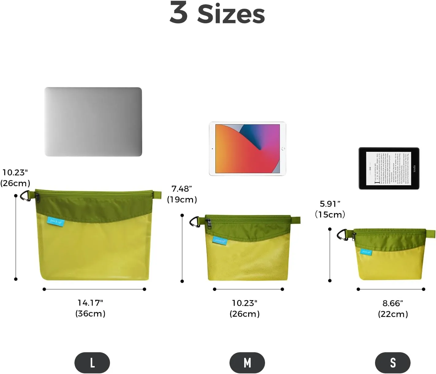 pack all 3 Pcs Water-resistant Material Zipper Pouch Set, Mesh Zipper Bags for Storage, Travel, Office (Green)