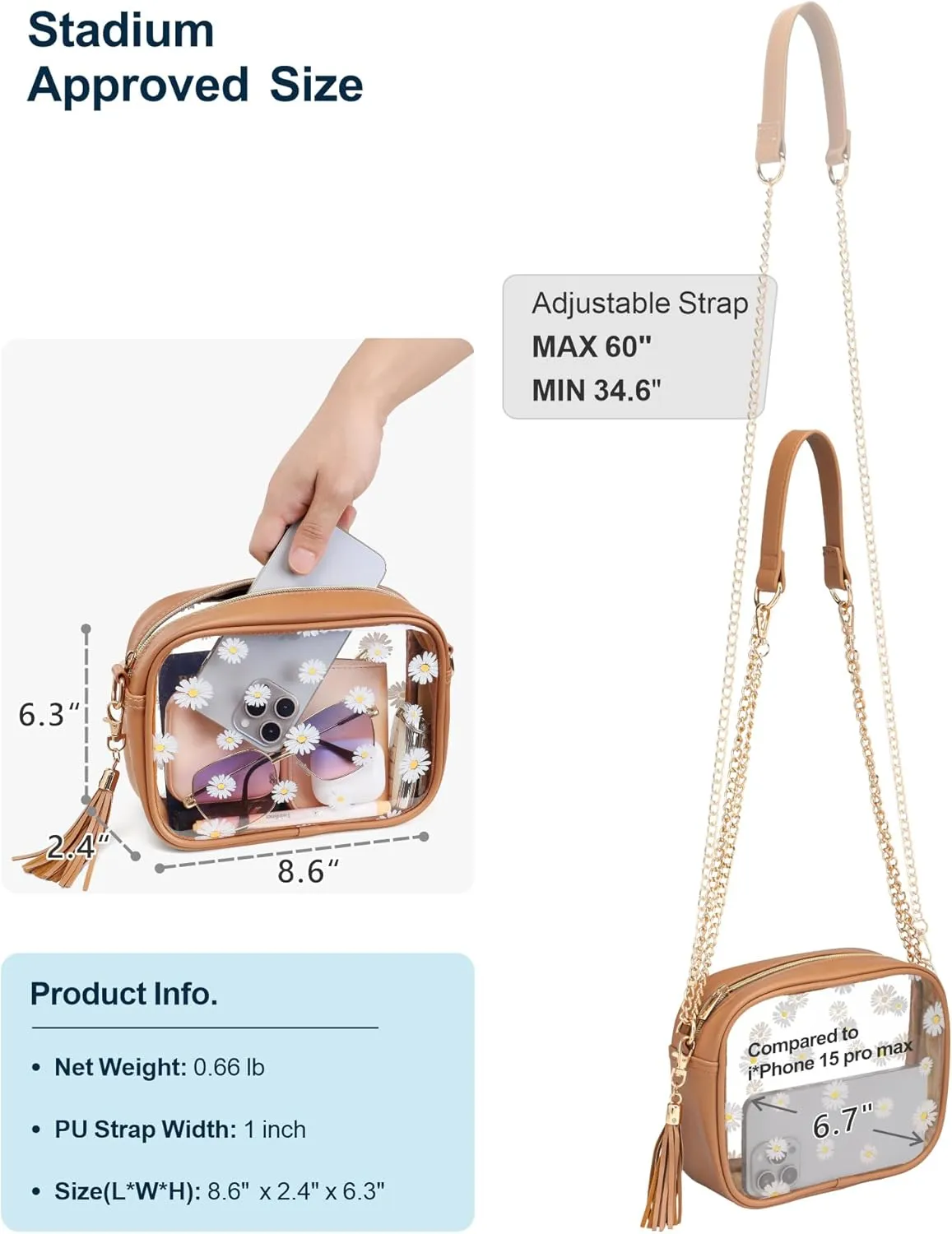 PACKISM Clear Bag for Stadium Events - Clear Purses for Women Stadium Crossbody Concert Bag for Game Day， Sports, Festival