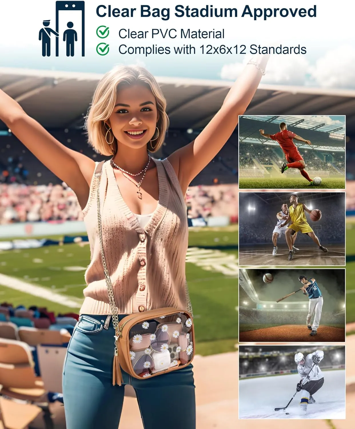 PACKISM Clear Bag for Stadium Events - Clear Purses for Women Stadium Crossbody Concert Bag for Game Day， Sports, Festival