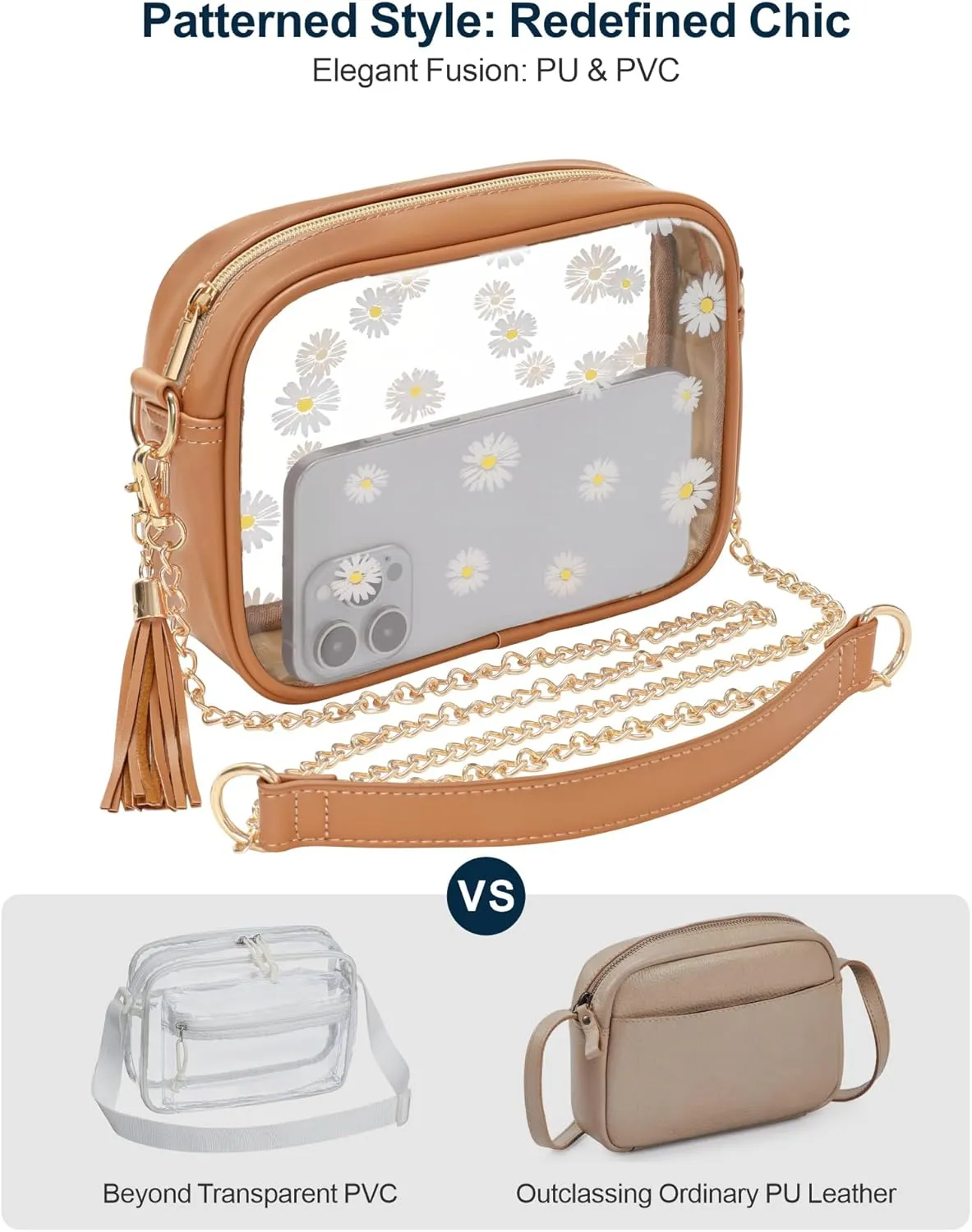 PACKISM Clear Bag for Stadium Events - Clear Purses for Women Stadium Crossbody Concert Bag for Game Day， Sports, Festival