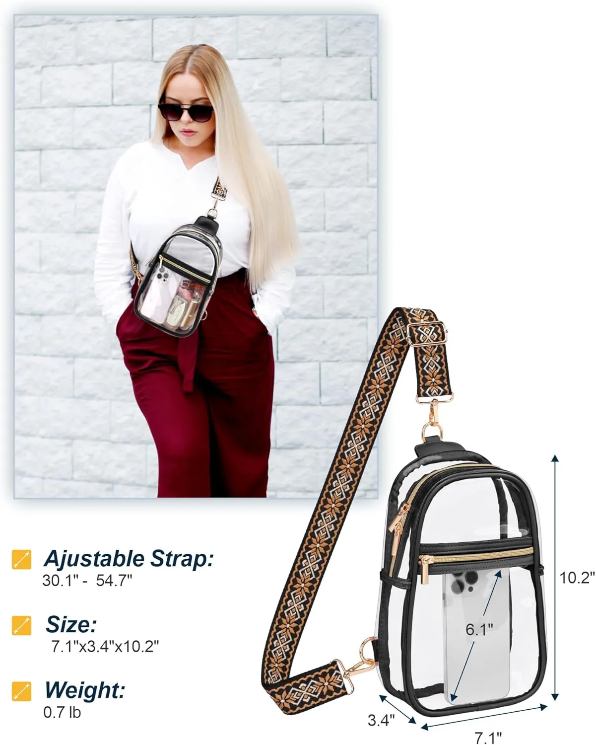 PACKISM Clear Bag for Stadium Events - Clear Sling Bag for Sport Concert, Clear Crossbody Bags for Women with Comfortable Strap