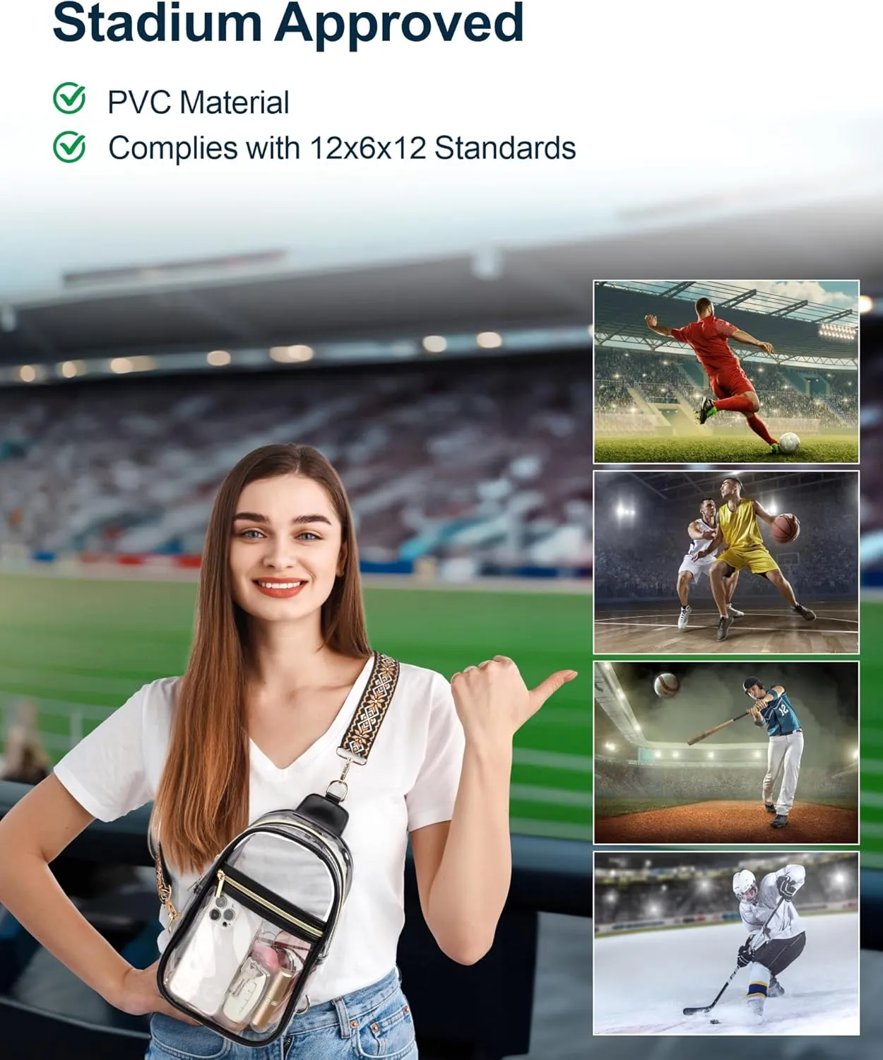 PACKISM Clear Bag for Stadium Events - Clear Sling Bag for Sport Concert, Clear Crossbody Bags for Women with Comfortable Strap