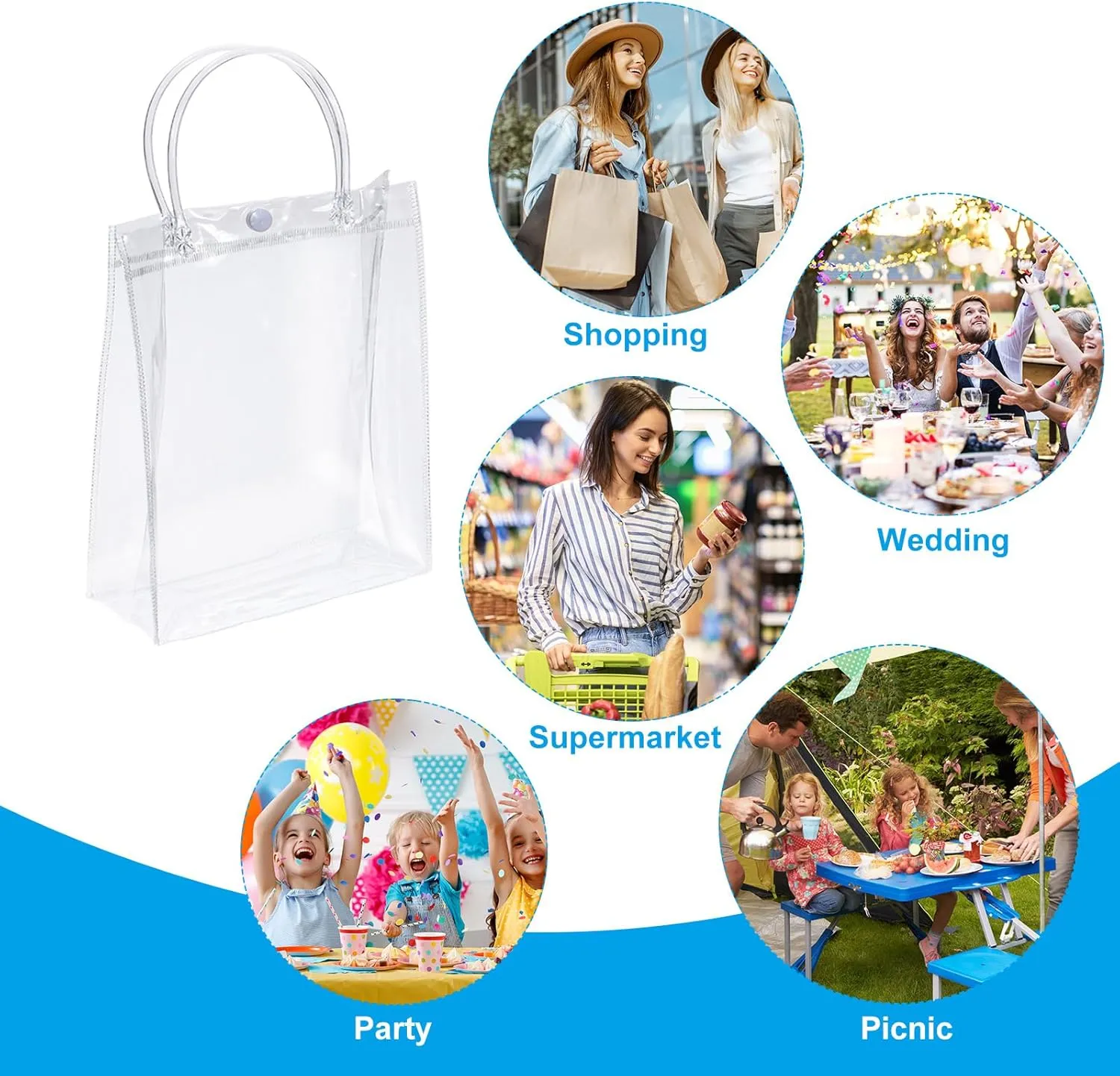 PATIKIL 10 Pack Clear PVC Gift Bags, 13.4" x 9.4" x 4.7" Reusable Mini Transparent Plastic Gift Wrap Tote Bag with Handles for Shopping Party Wedding