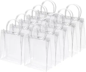 PATIKIL 10 Pack Clear PVC Gift Bags, 13.4" x 9.4" x 4.7" Reusable Mini Transparent Plastic Gift Wrap Tote Bag with Handles for Shopping Party Wedding
