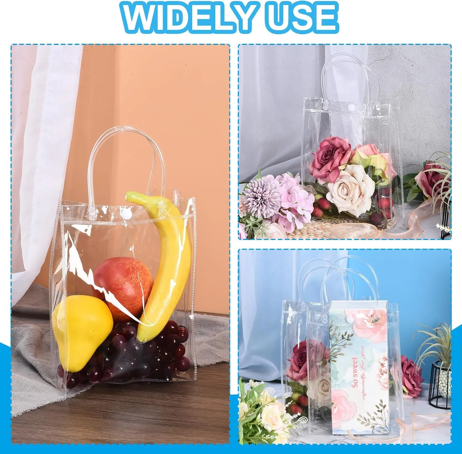 PATIKIL 10 Pack Clear PVC Gift Bags, 13.4" x 9.4" x 4.7" Reusable Mini Transparent Plastic Gift Wrap Tote Bag with Handles for Shopping Party Wedding