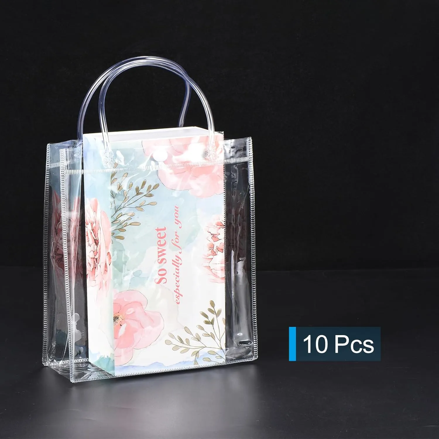 PATIKIL 10 Pack Clear PVC Gift Bags, 13.4" x 9.4" x 4.7" Reusable Mini Transparent Plastic Gift Wrap Tote Bag with Handles for Shopping Party Wedding