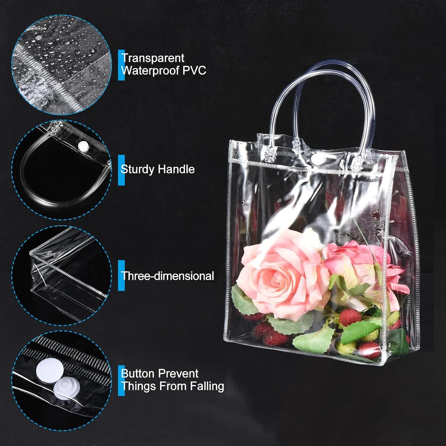PATIKIL 10 Pack Clear PVC Gift Bags, 13.4" x 9.4" x 4.7" Reusable Mini Transparent Plastic Gift Wrap Tote Bag with Handles for Shopping Party Wedding