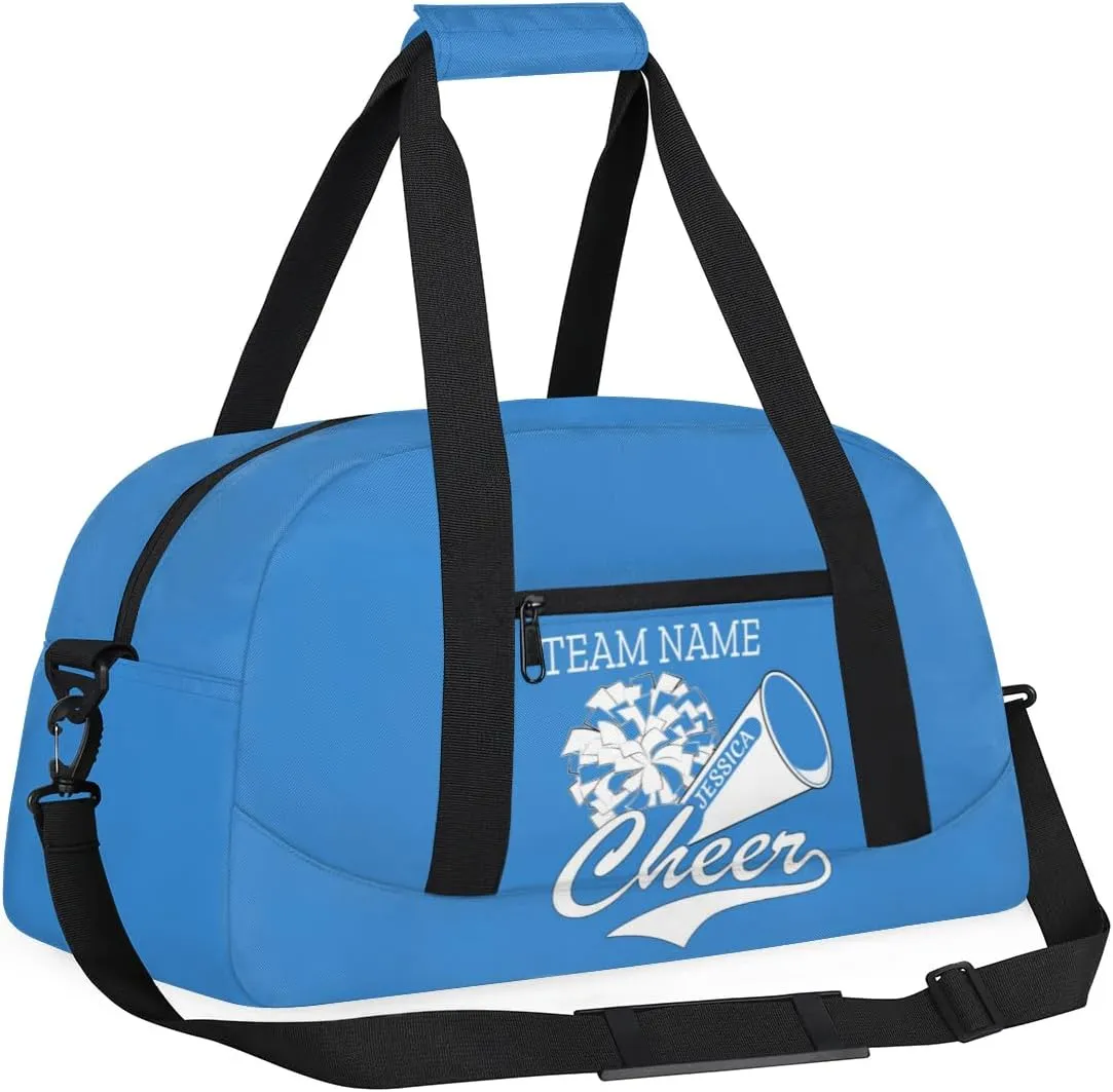 Personalised Name Cheer Cheerleader Bags, Custom Dancing Sports Duffle Bag Gym Cheerleading Bags Travel Duffel Perform Training Bag, Overnight Weekender Bags, Blue