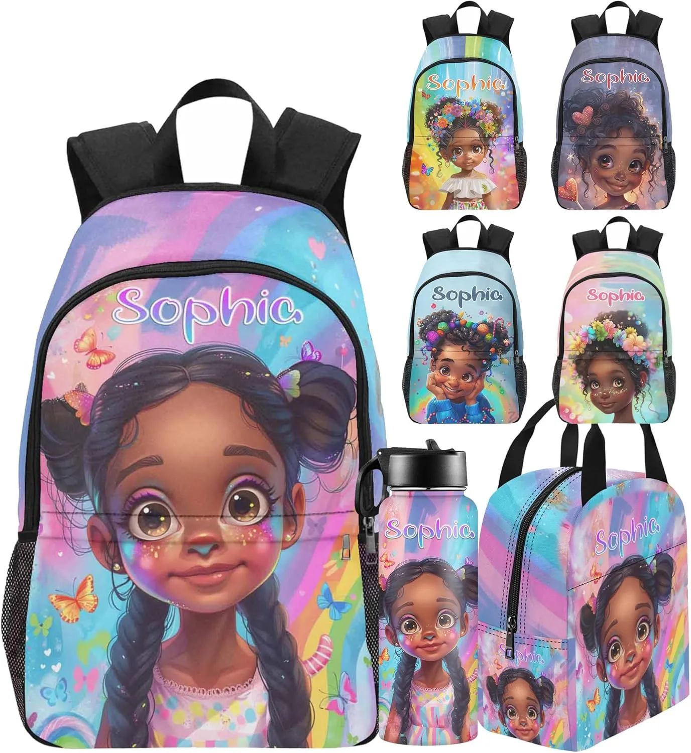 Personalized Backpack and Lunch Box Set for Girls - Customized Kids Backpack with Name
