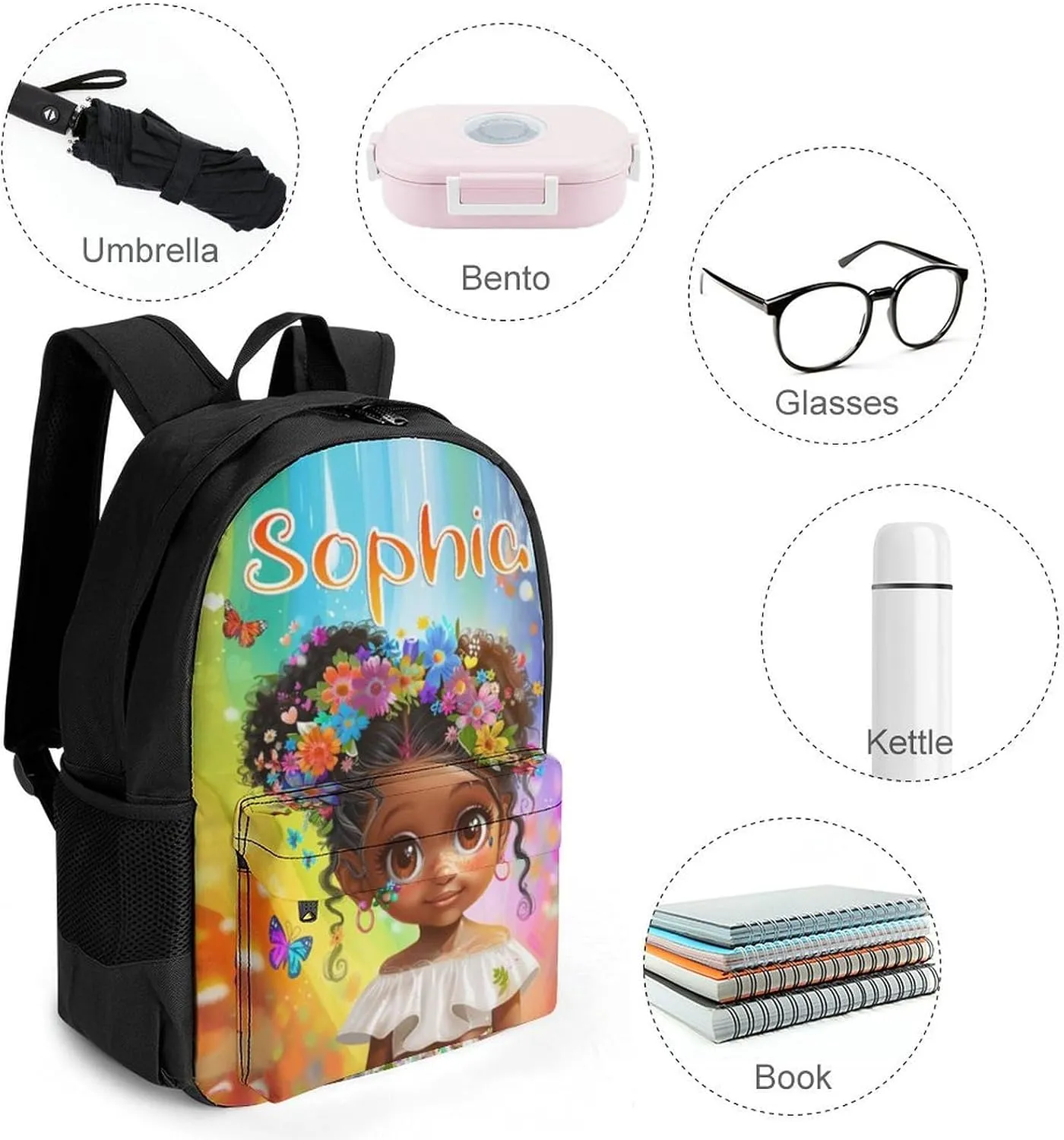 Personalized Backpack and Lunch Box Set for Girls - Customized Kids Backpack with Name