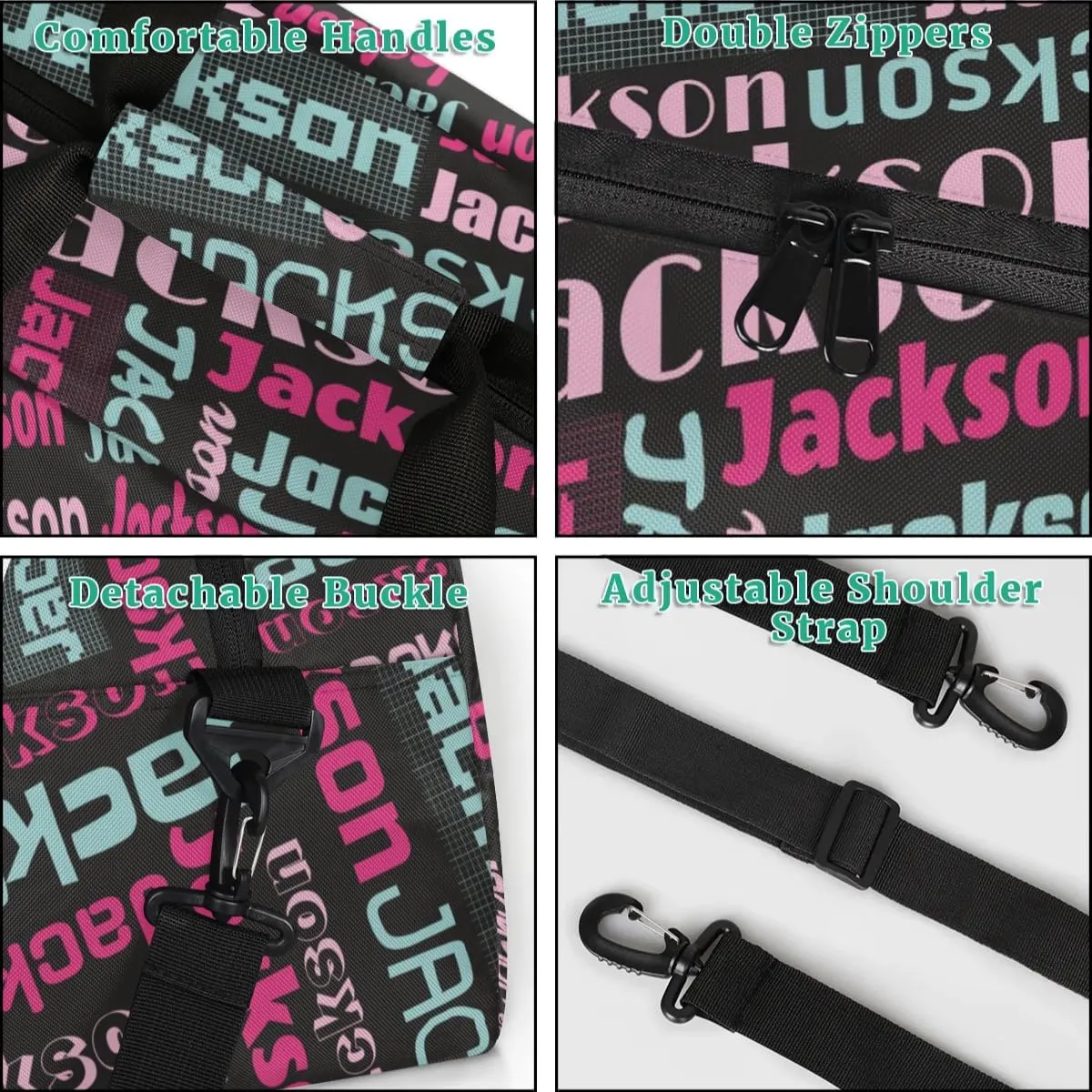 Personalized Name Gym Duffel Bags for Girls Kids Boys with Custom Sport Dance Perform Training Bags for Overnight Weekender Travel,Black