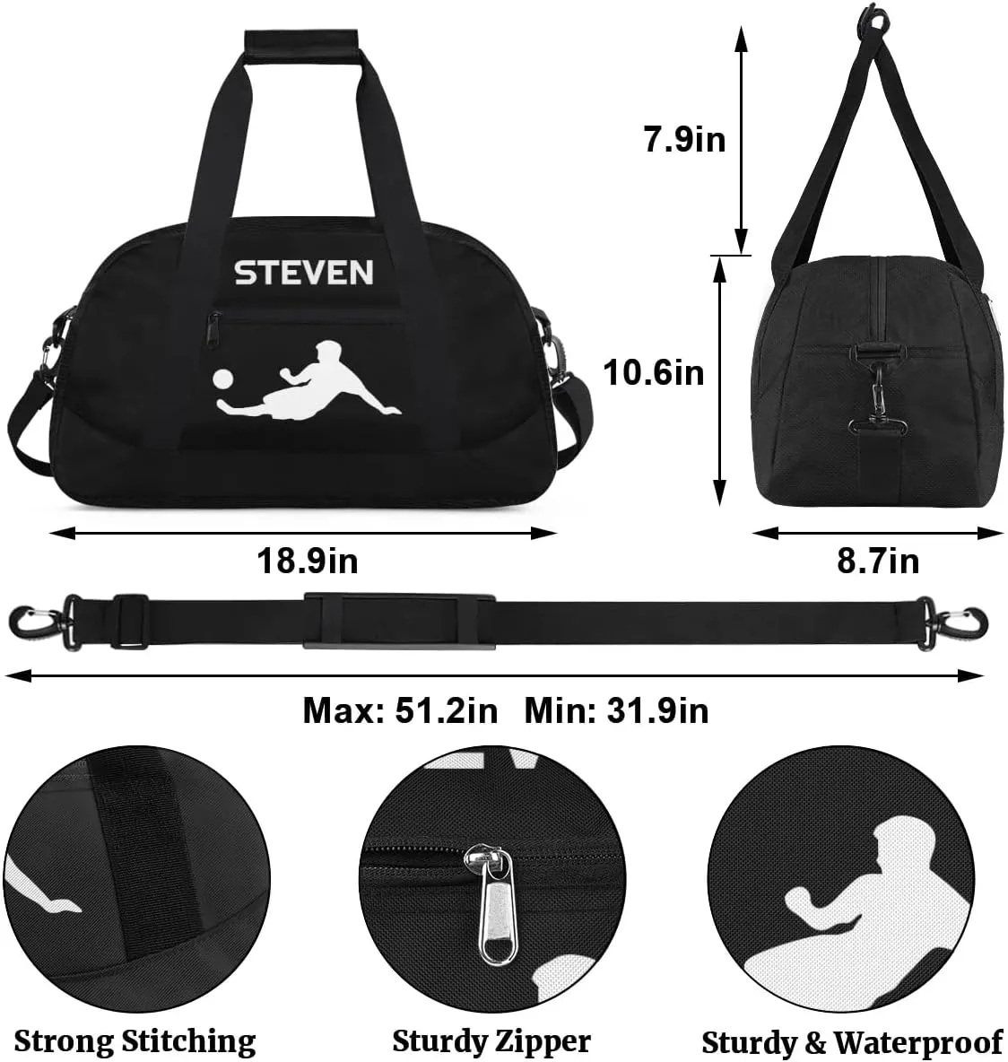 Personalized Soccer Gym Duffel Bags for Boys Kids Child Custom Name Sport Travel Bags Lightweight Weekenders Carry-On Overnight 2