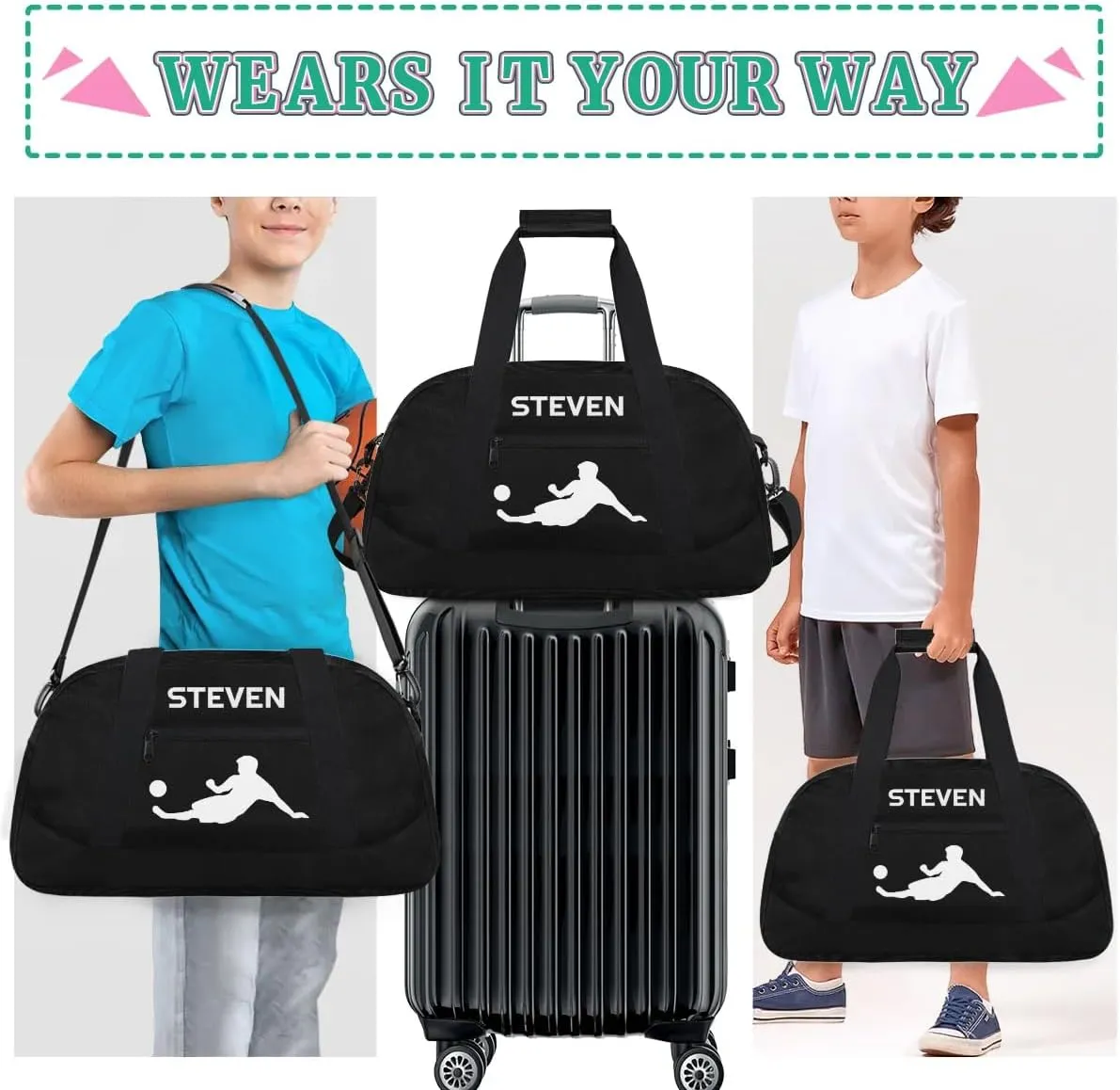 Personalized Soccer Gym Duffel Bags for Boys Kids Child Custom Name Sport Travel Bags Lightweight Weekenders Carry-On Overnight 2
