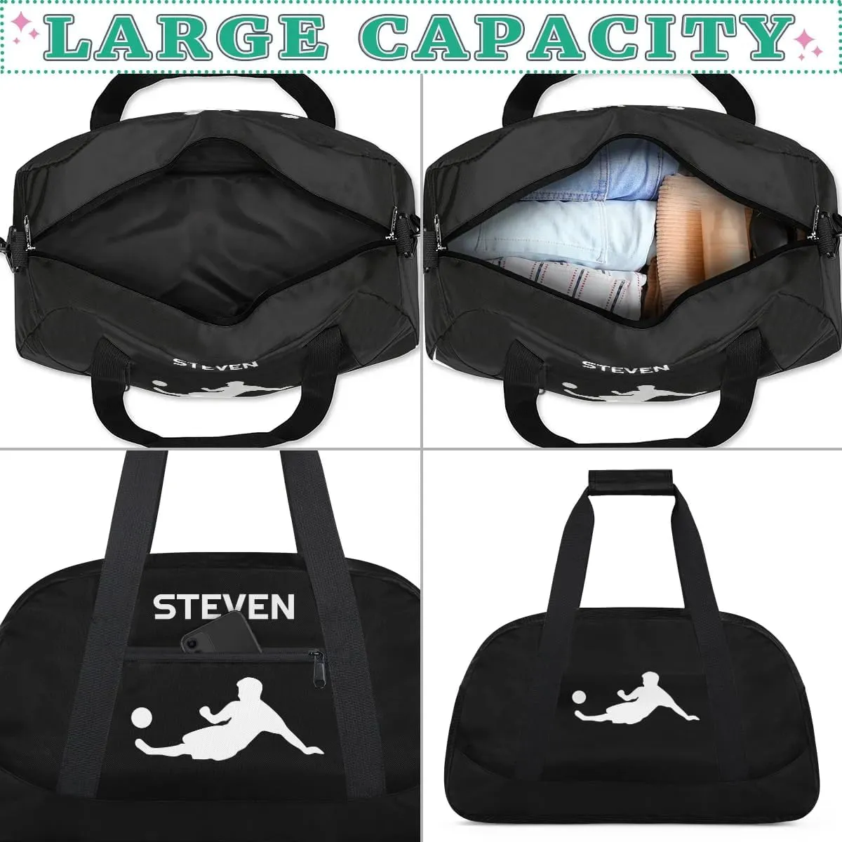 Personalized Soccer Gym Duffel Bags for Boys Kids Child Custom Name Sport Travel Bags Lightweight Weekenders Carry-On Overnight 2