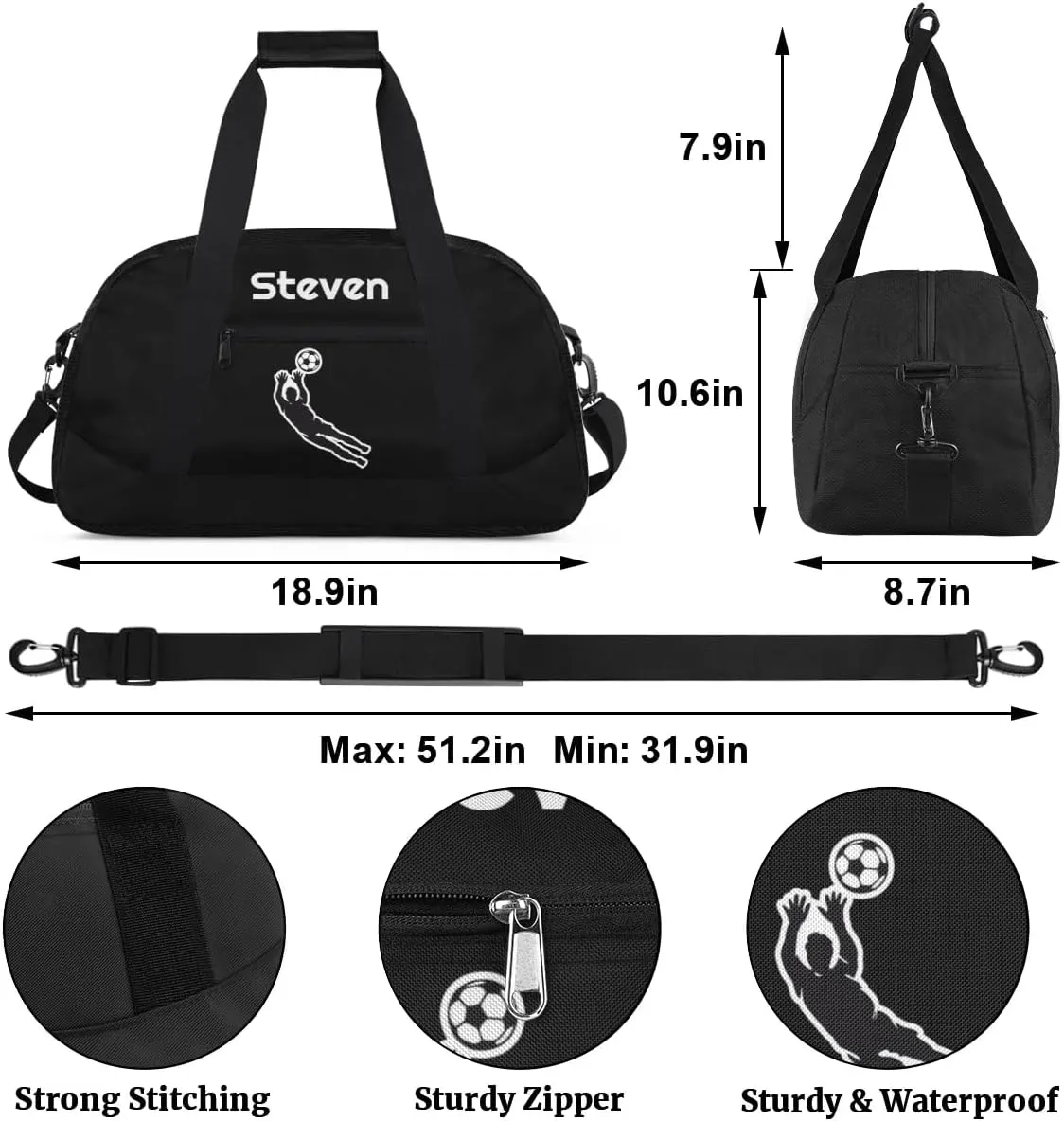 Personalized Soccer Gym Duffel Bags for Boys Kids Child Custom Name Sport Travel Bags Lightweight Weekenders Carry-On Overnight 3