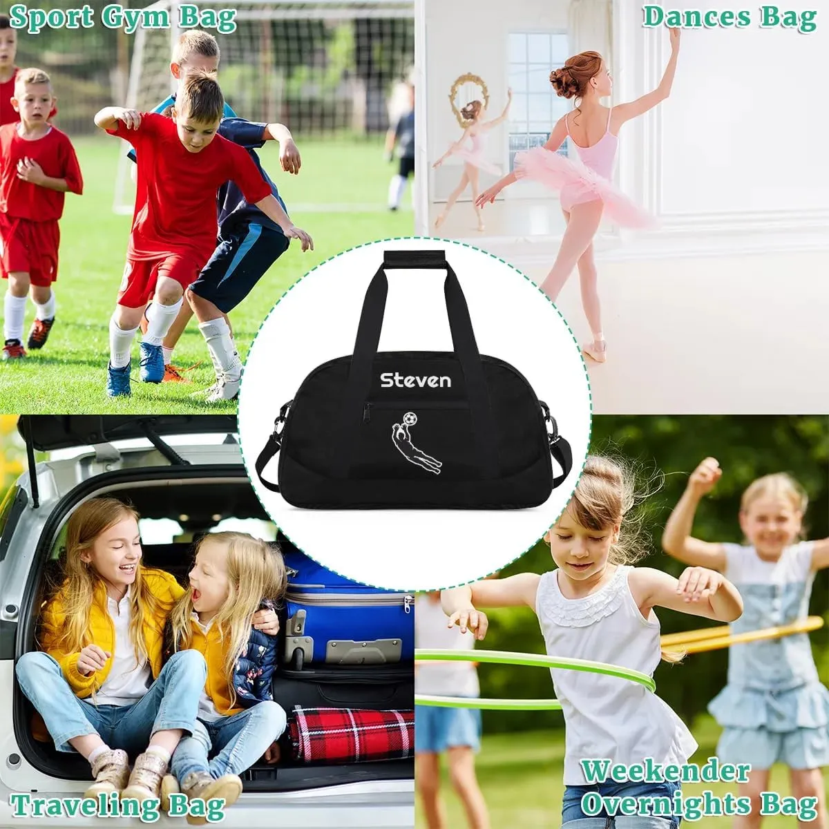 Personalized Soccer Gym Duffel Bags for Boys Kids Child Custom Name Sport Travel Bags Lightweight Weekenders Carry-On Overnight 3