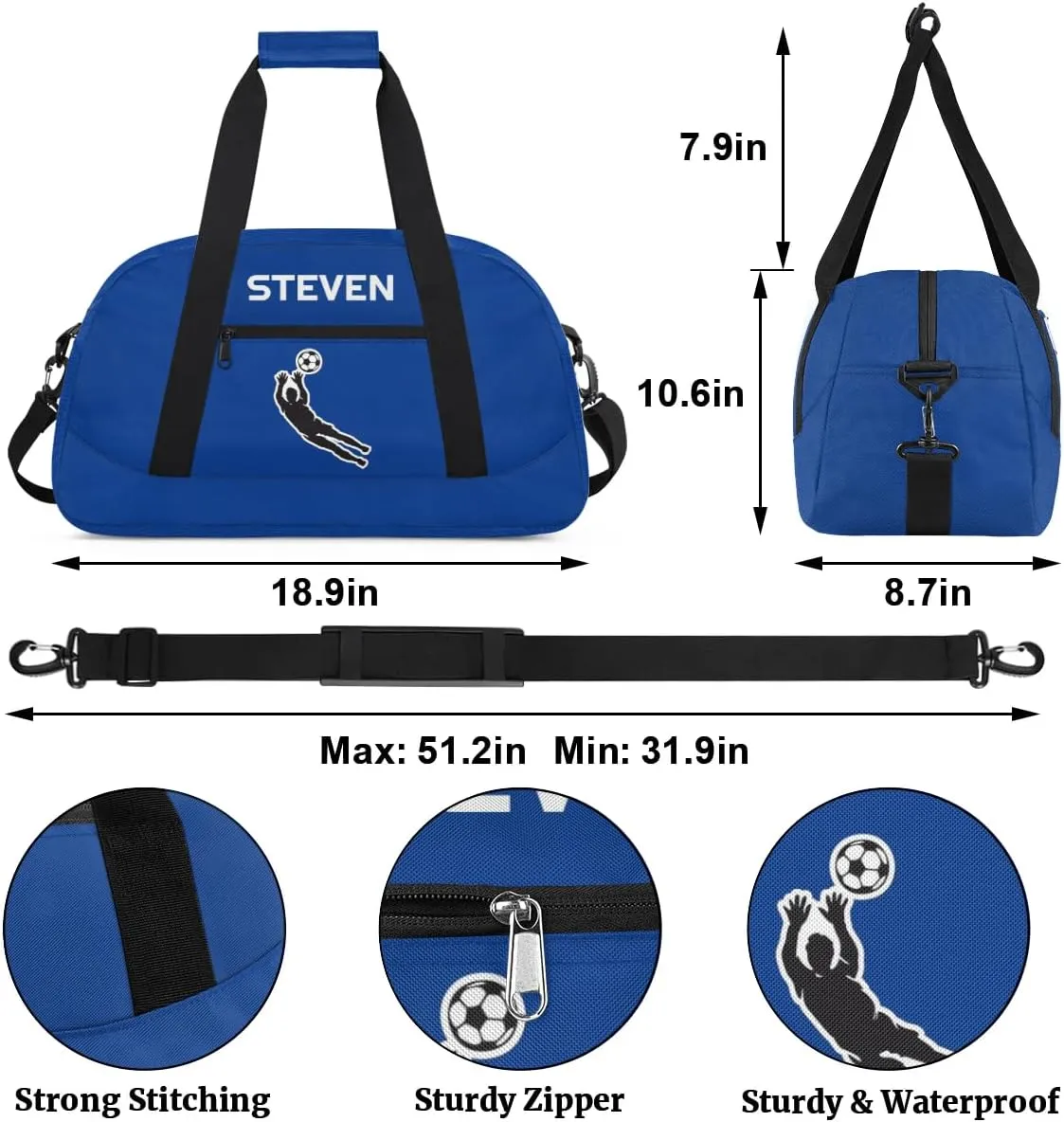 Personalized Soccer Gym Duffel Bags for Boys Kids Child Custom Name Sport Travel Bags Lightweight Weekenders Carry-On Overnight
