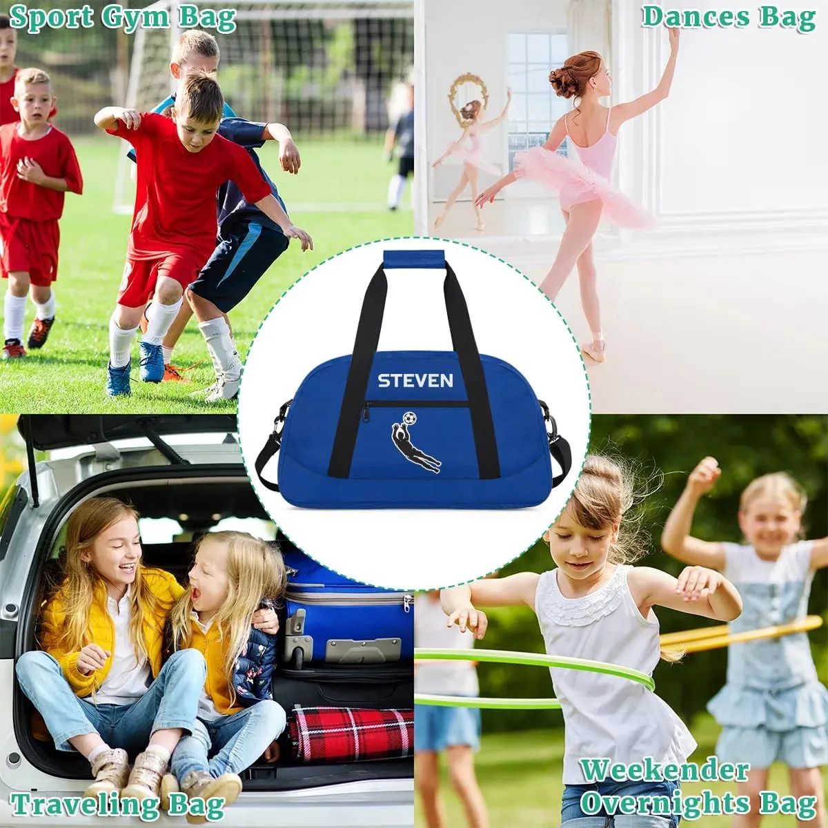 Personalized Soccer Gym Duffel Bags for Boys Kids Child Custom Name Sport Travel Bags Lightweight Weekenders Carry-On Overnight