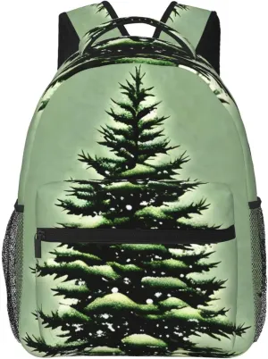 Pine Needle Tree Winter Landscape Print Laptop Backpack Stylish Bookbag College Daypack Travel Business Work Bag For Men Women