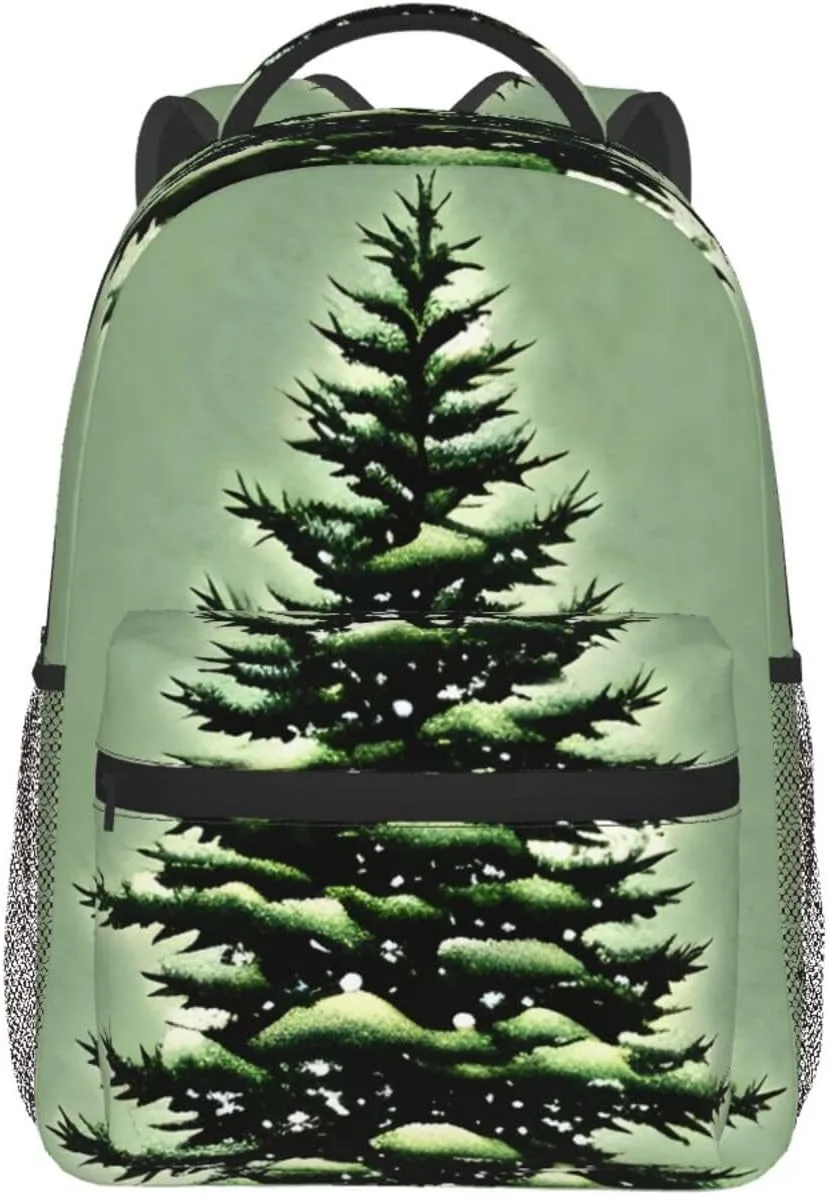 Pine Needle Tree Winter Landscape Print Laptop Backpack Stylish Bookbag College Daypack Travel Business Work Bag For Men Women