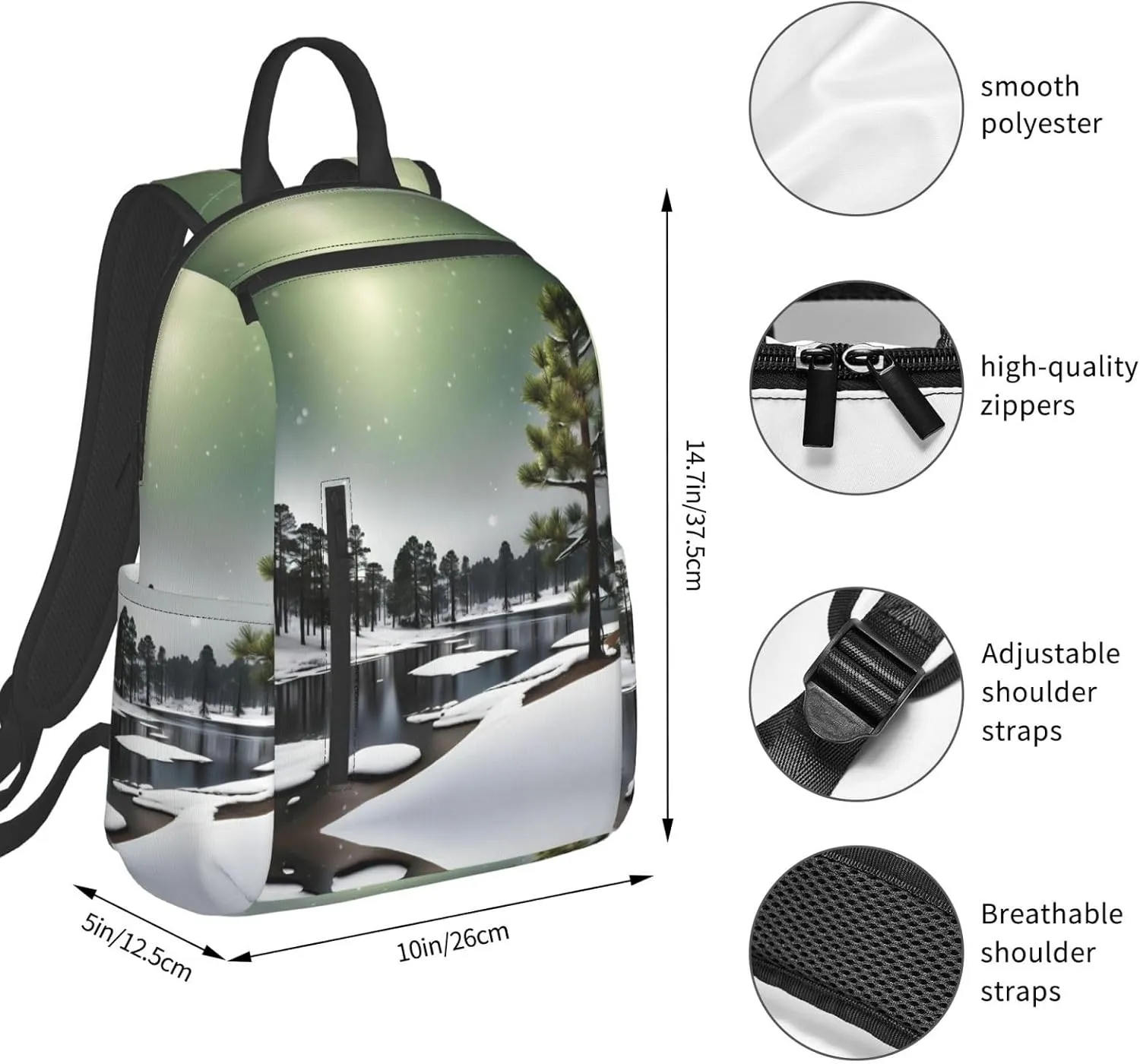 pine needle tree Winter print Lightweight Laptop Backpack Travel Daypack Bookbag for Women Men for Travel Work
