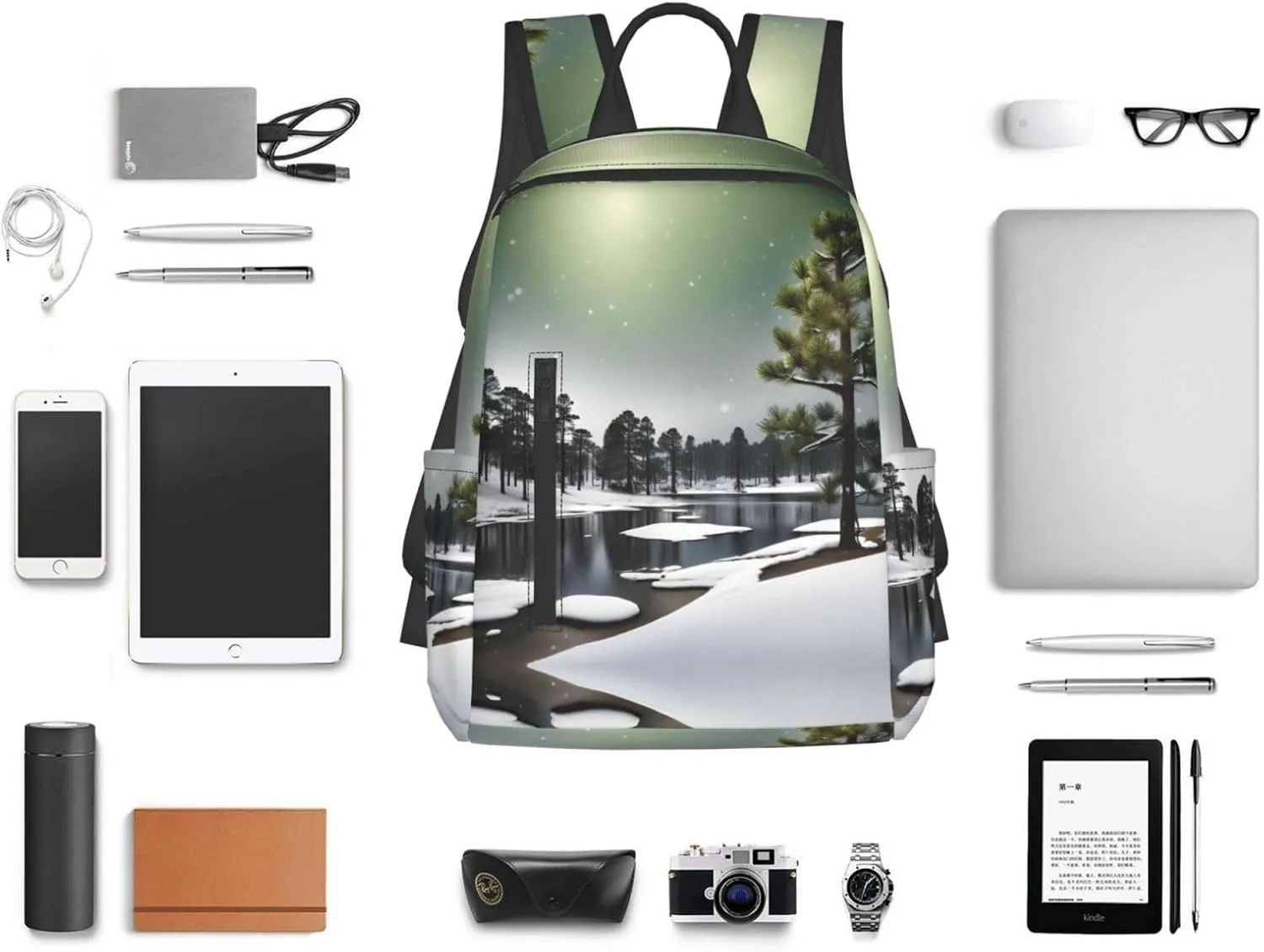 pine needle tree Winter print Lightweight Laptop Backpack Travel Daypack Bookbag for Women Men for Travel Work