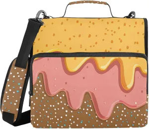 Pink Yellow Dots Ice Cream Zipper Binder with Shoulder Strap Trapper Keeper 3 Ring Binder Organizer Large Capacity Multiple Compartments for School Office