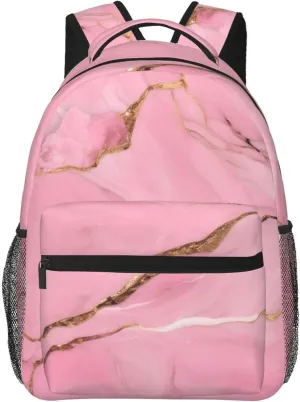 Pinks Marble Texture Print Laptop Backpack Stylish Bookbag College Daypack Travel Business Work Bag For Men Women