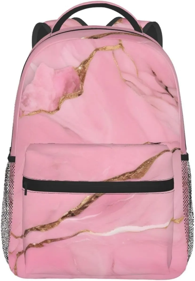 Pinks Marble Texture Print Laptop Backpack Stylish Bookbag College Daypack Travel Business Work Bag For Men Women