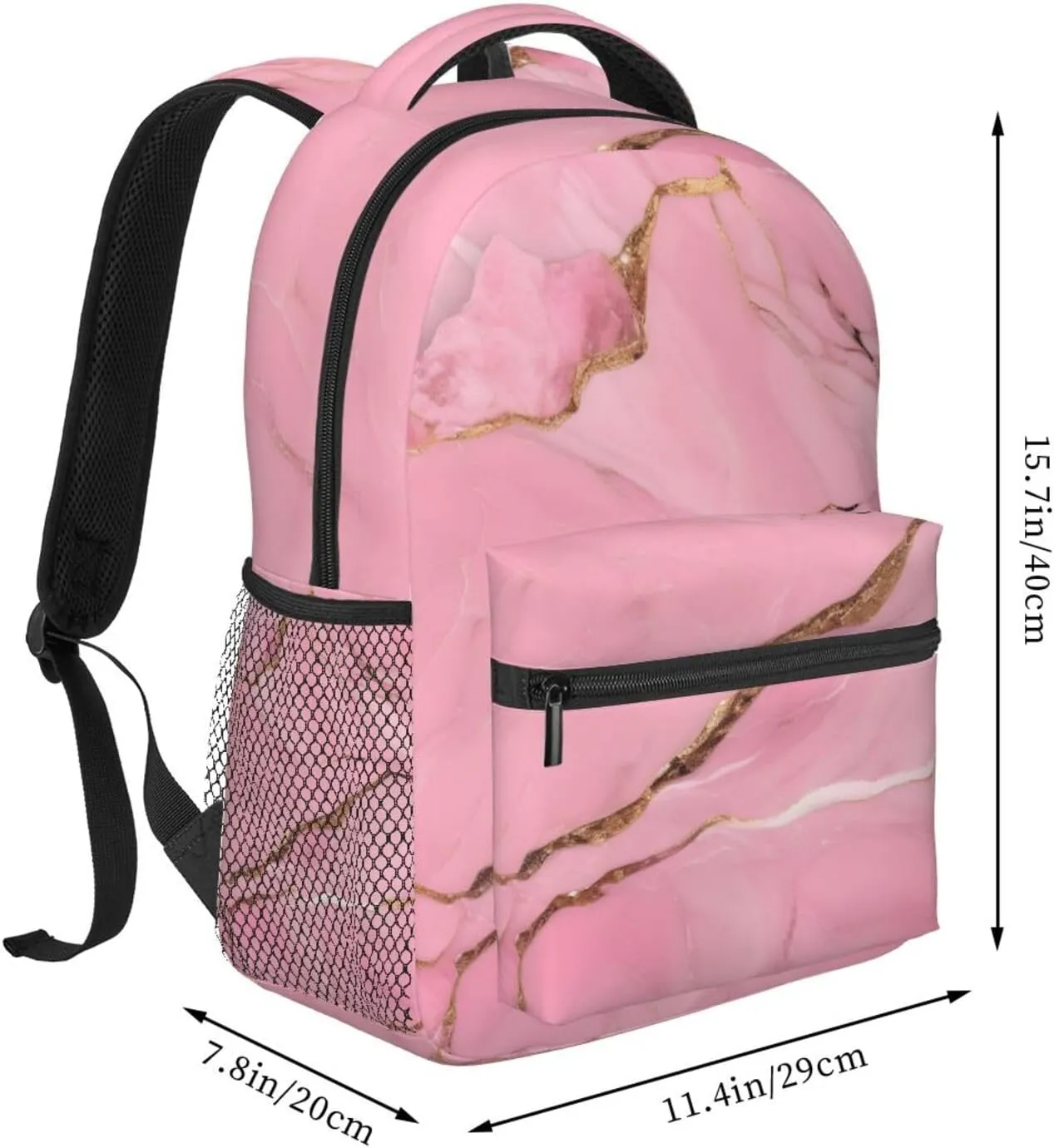 Pinks Marble Texture Print Laptop Backpack Stylish Bookbag College Daypack Travel Business Work Bag For Men Women