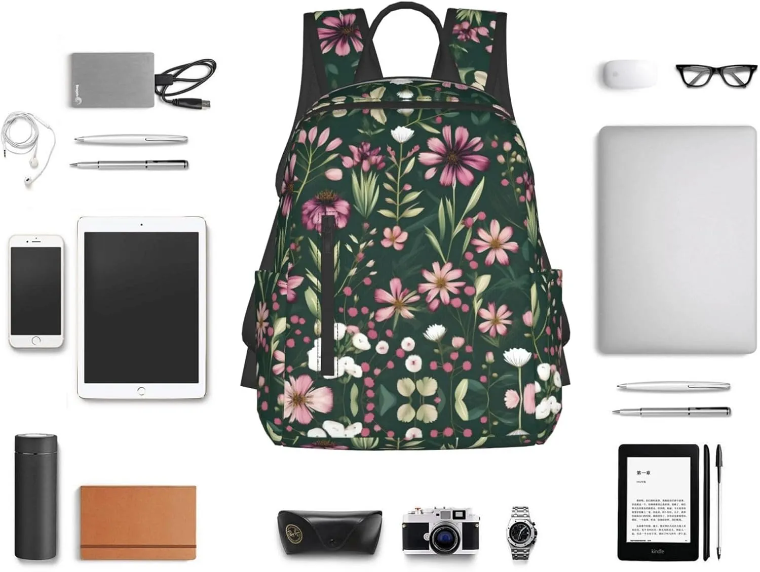 Plant Floral Flowers print Lightweight Laptop Backpack Travel Daypack Bookbag for Women Men for Travel Work