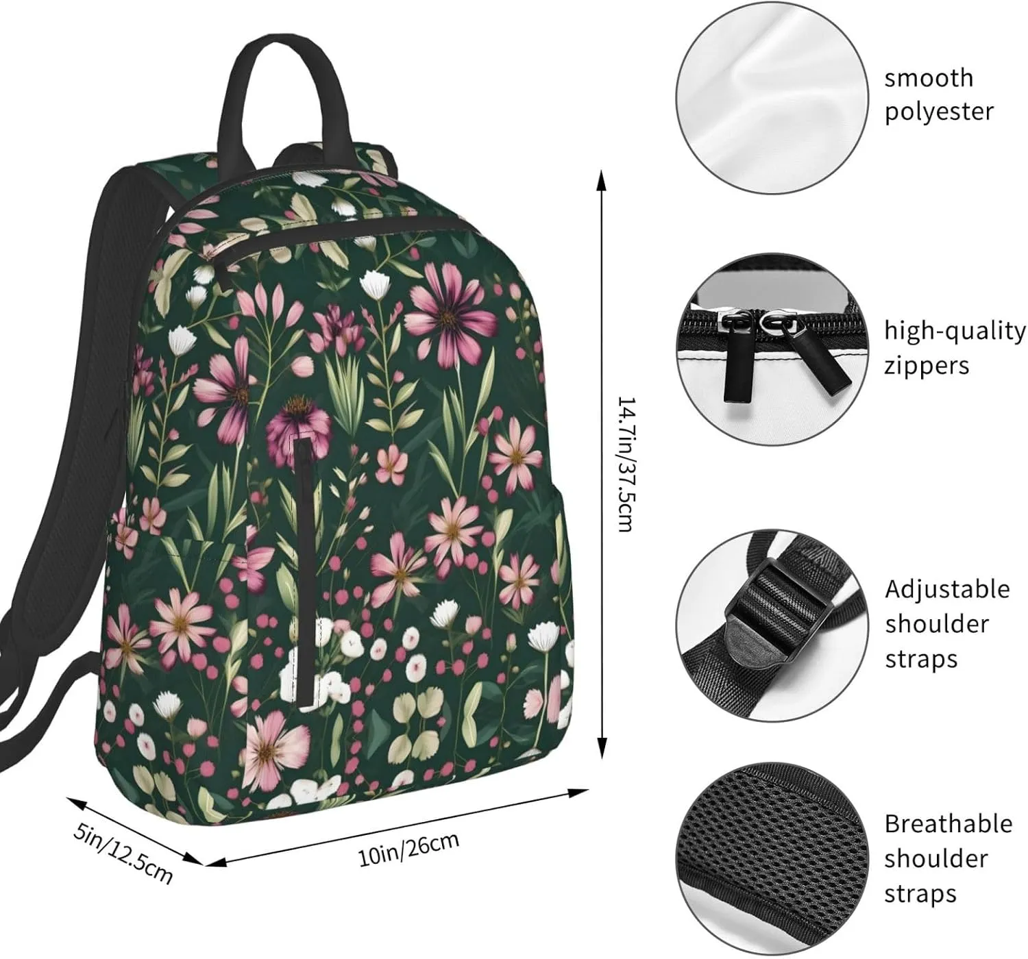 Plant Floral Flowers print Lightweight Laptop Backpack Travel Daypack Bookbag for Women Men for Travel Work