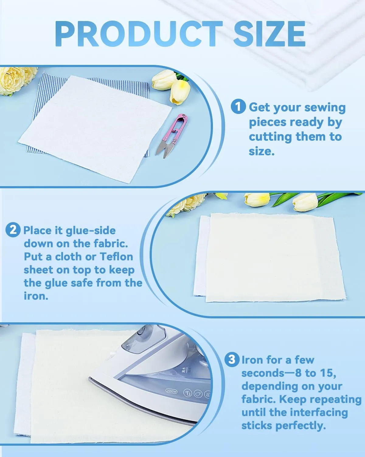 PLANTIONAL Iron-On Fusible Fleece Interfacing: Medium Weight One-Sided Loft Iron On Fusible Fleece White for Quilting Tote Bags and Home Decor