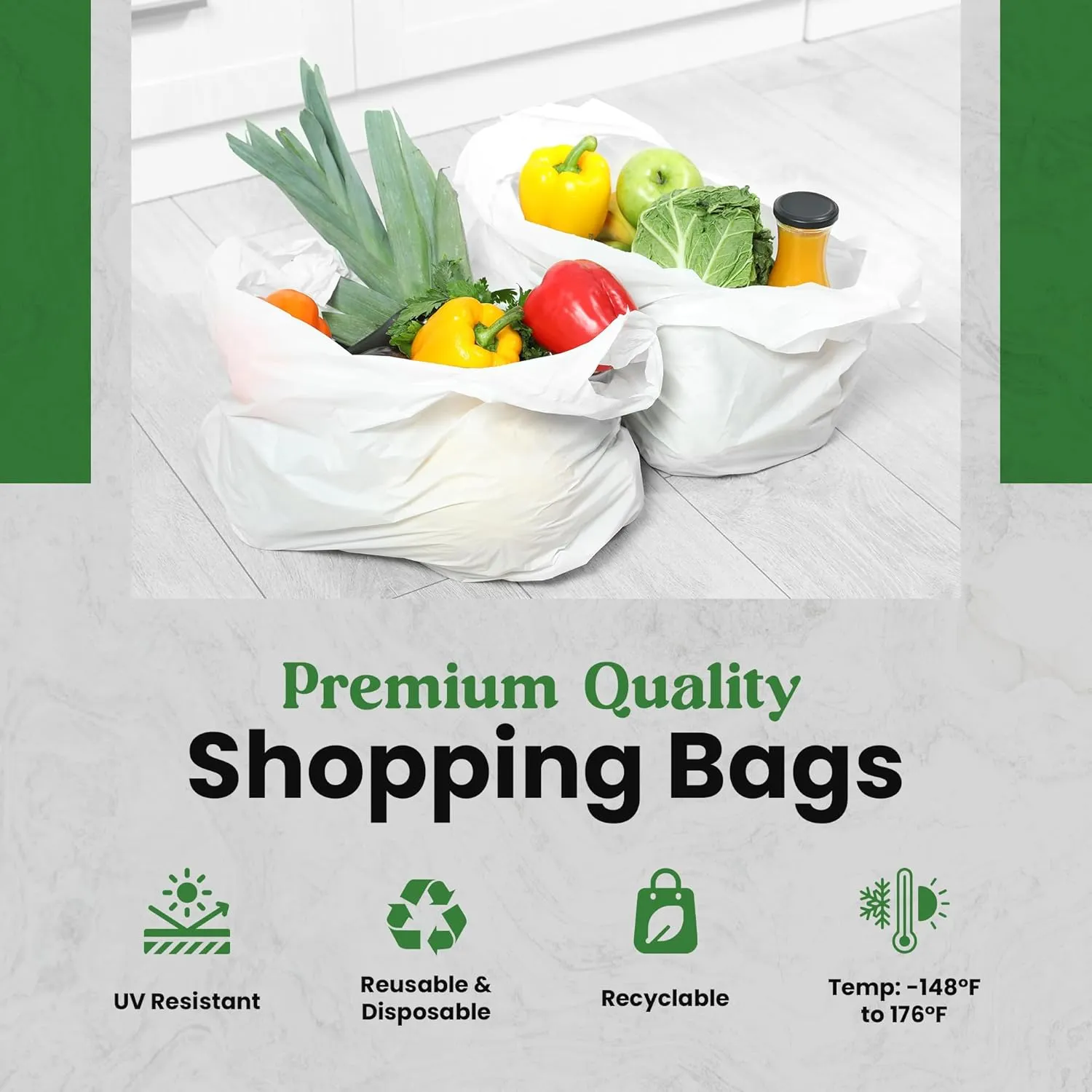 Plastic Bag with Handles | T Shirt Bags | Shopping Bag for Small Business | Recyclable Plastic Grocery | To Go Bags for Food, Groceries & Restaurants | 21" x 11.5", 500-Pack | KitchenDine (500)