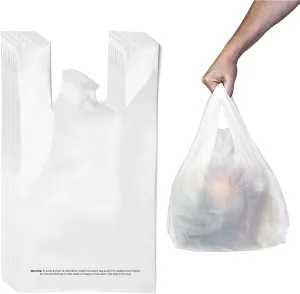 Plastic Bag with Handles | T Shirt Bags | Shopping Bag for Small Business | Recyclable Plastic Grocery | To Go Bags for Food, Groceries & Restaurants | 21" x 11.5", 500-Pack | KitchenDine (500)