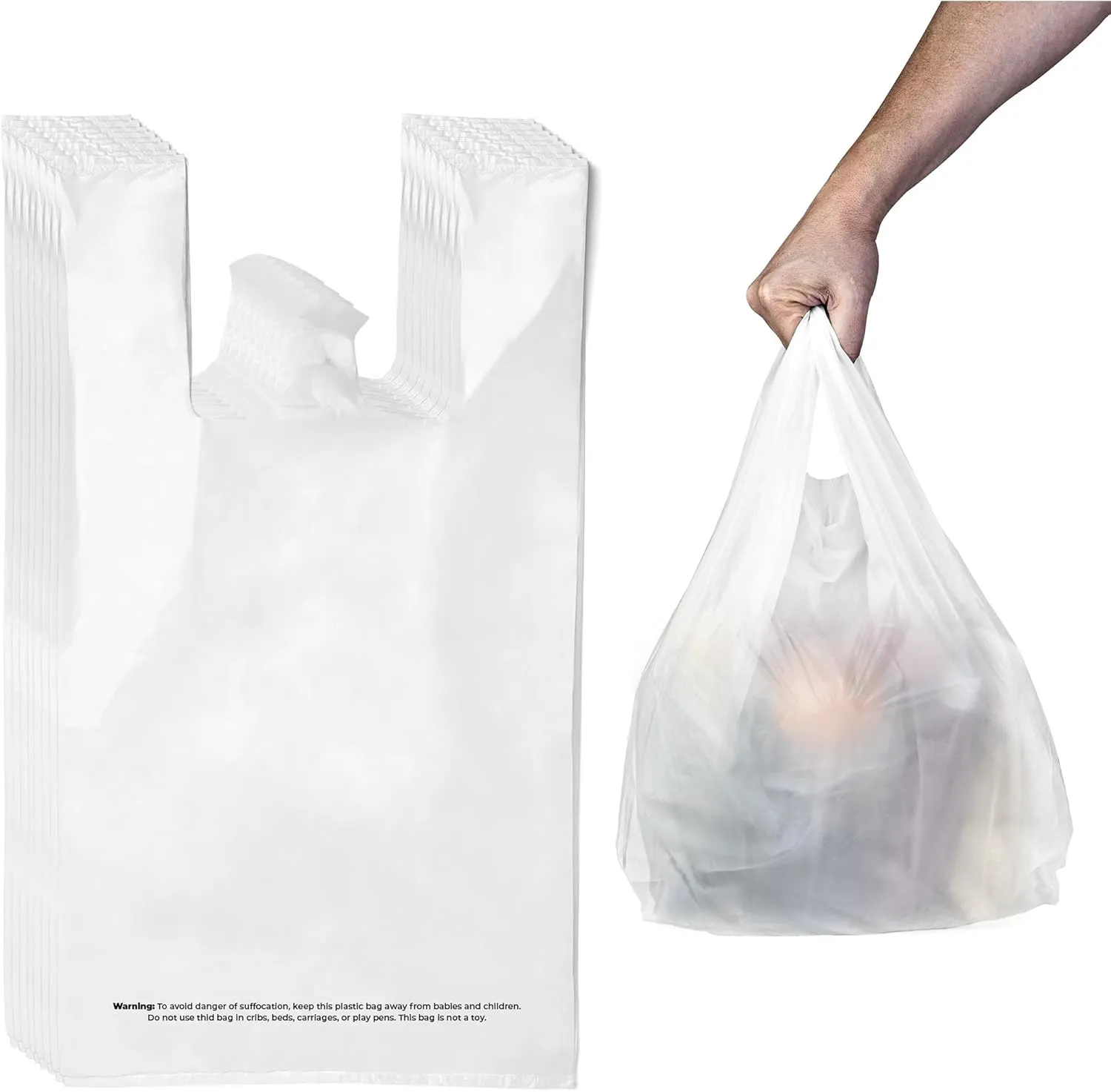 Plastic Bag with Handles | T Shirt Bags | Shopping Bag for Small Business | Recyclable Plastic Grocery | To Go Bags for Food, Groceries & Restaurants | 21" x 11.5", 500-Pack | KitchenDine (500)