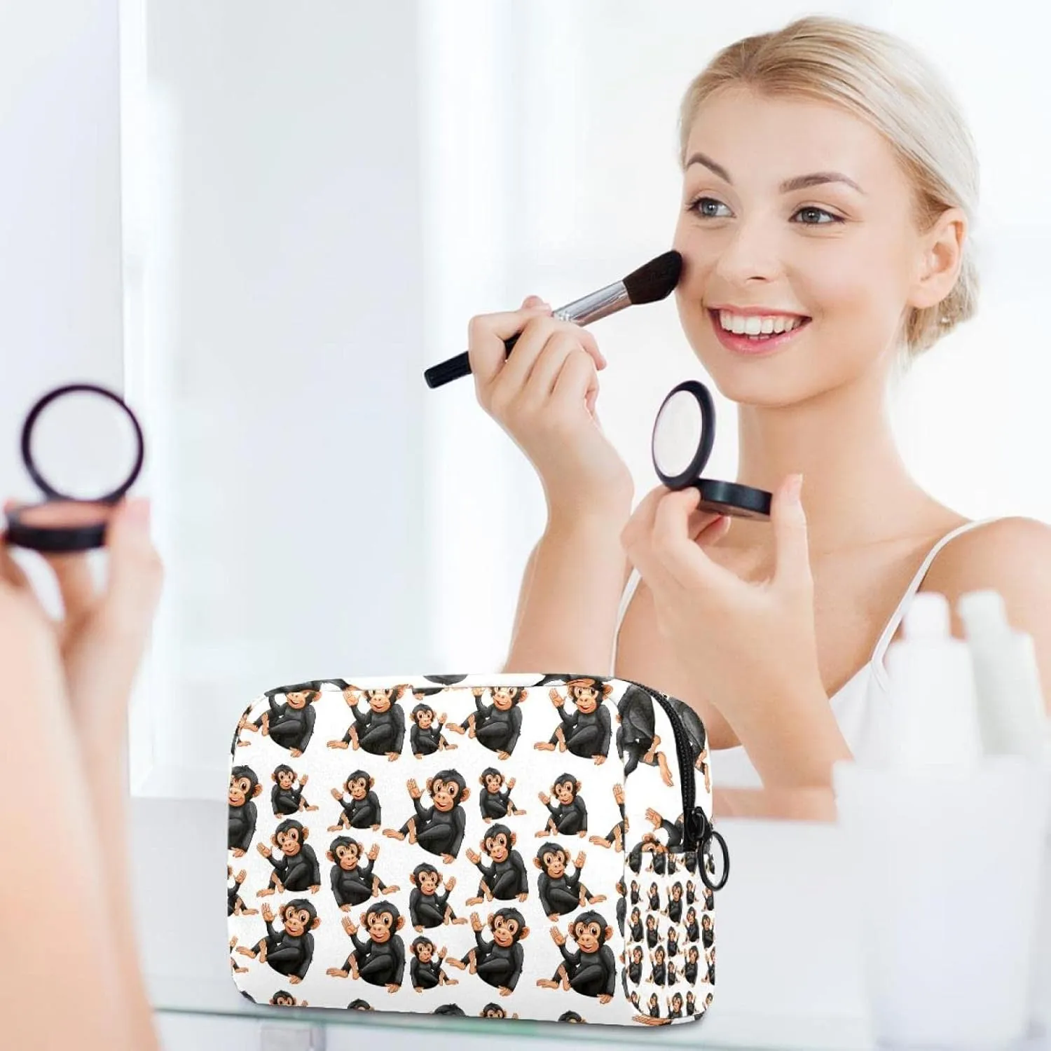 Playful Ape Small Makeup Bag for Purse, Portable Cosmetic Bag Zipper Makeup Pouch for Women, Stationery, Toiletries, Travel Accessories