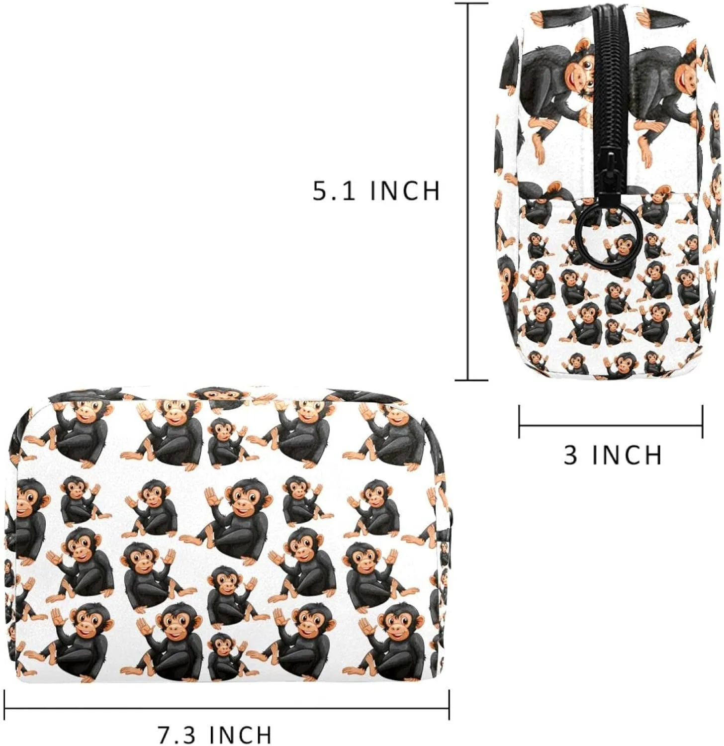 Playful Ape Small Makeup Bag for Purse, Portable Cosmetic Bag Zipper Makeup Pouch for Women, Stationery, Toiletries, Travel Accessories