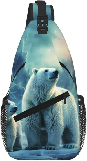 Polar Bears Northern Lights Sling Bag For Women Men Travel Hiking Backpack Crossbody Shoulder Chest Bags Casual Daypack