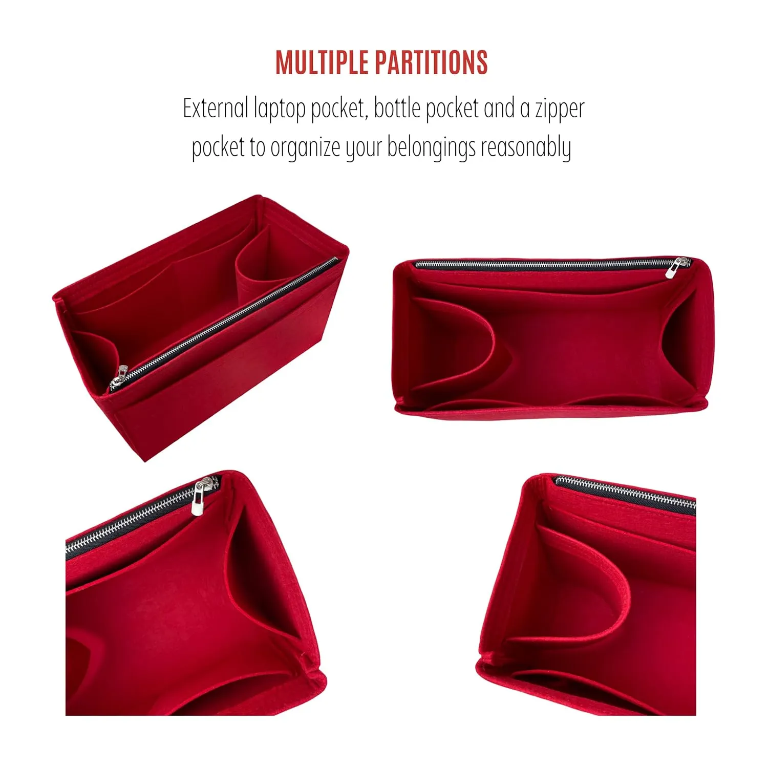 Premium Purse Organizer fits Graceful MM Organizer, Graceful PM Organizer, Graceful MM Purse Organizer, Handmade 2mm Premium Felt Snug Sturdy Gold Zipper (For Graceful PM, Red)