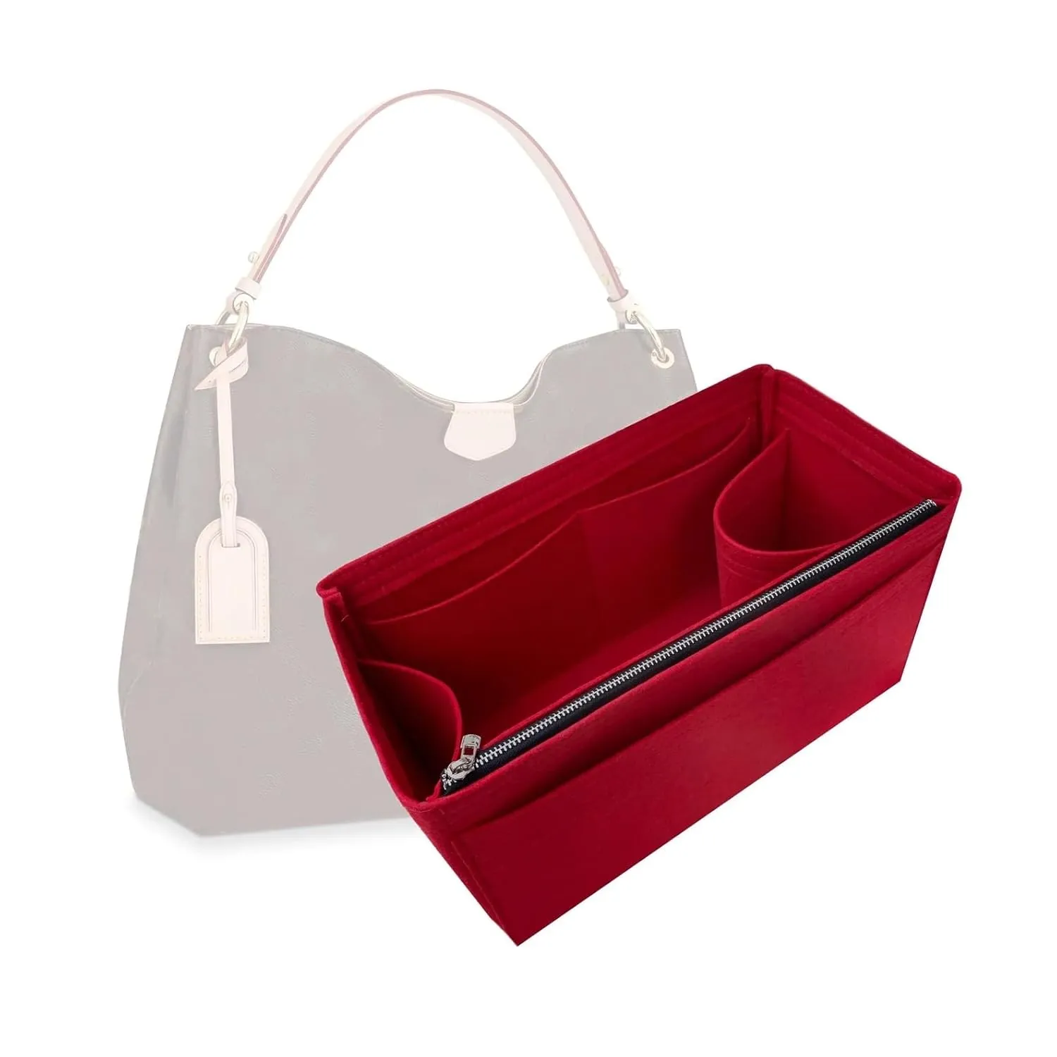 Premium Purse Organizer fits Graceful MM Organizer, Graceful PM Organizer, Graceful MM Purse Organizer, Handmade 2mm Premium Felt Snug Sturdy Gold Zipper (For Graceful PM, Red)