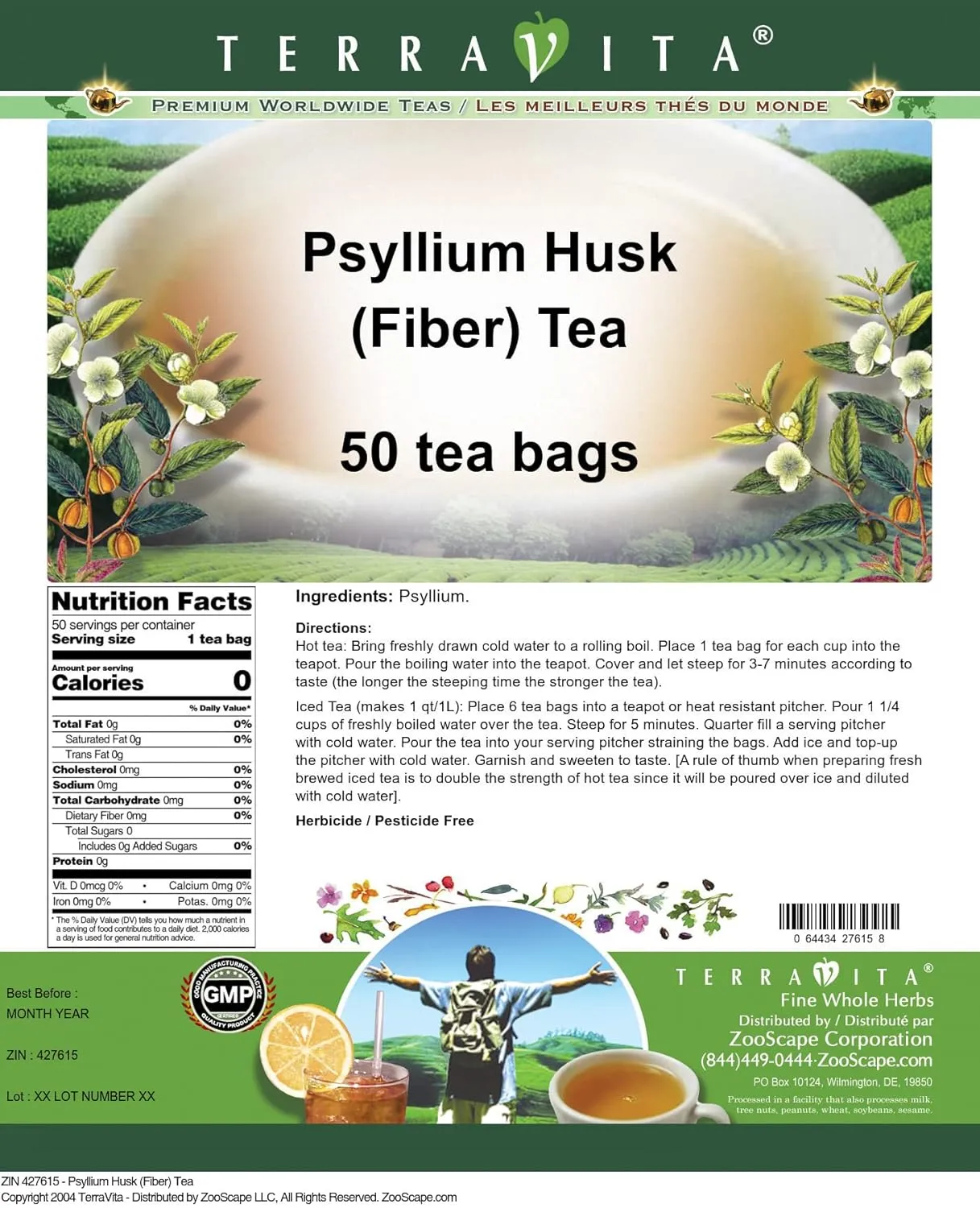 Psyllium Husk (Fiber) Tea (50 tea bags, ZIN: 427615)