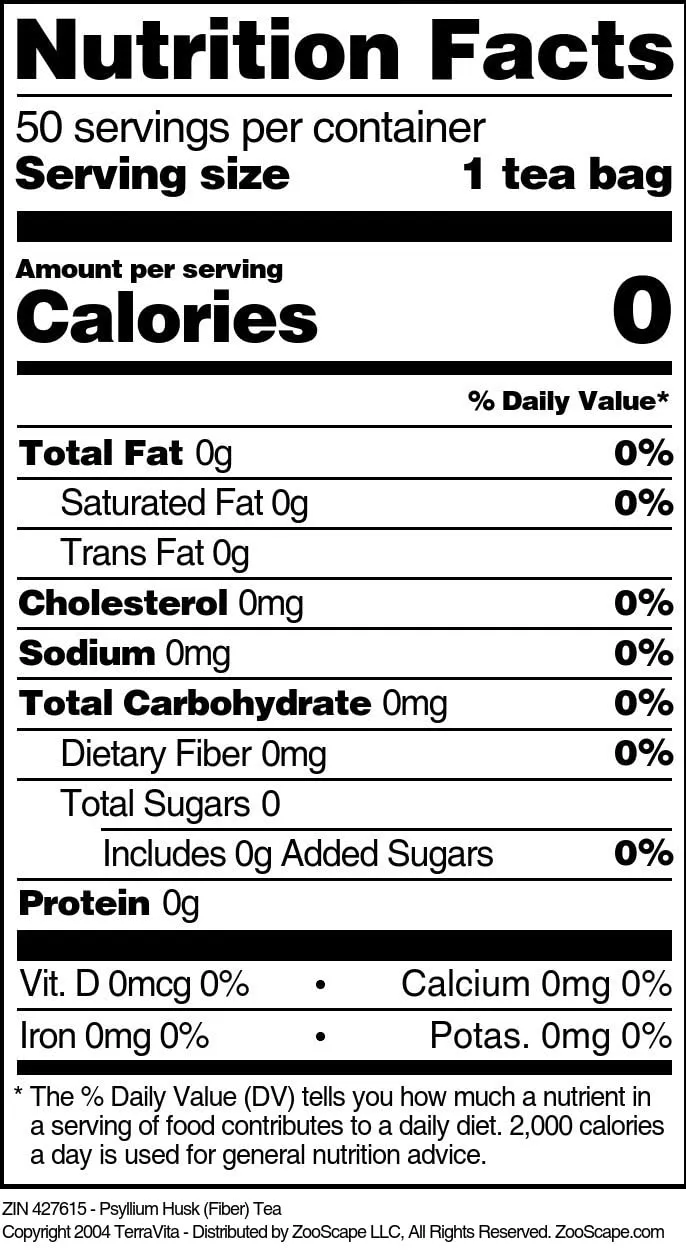 Psyllium Husk (Fiber) Tea (50 tea bags, ZIN: 427615)