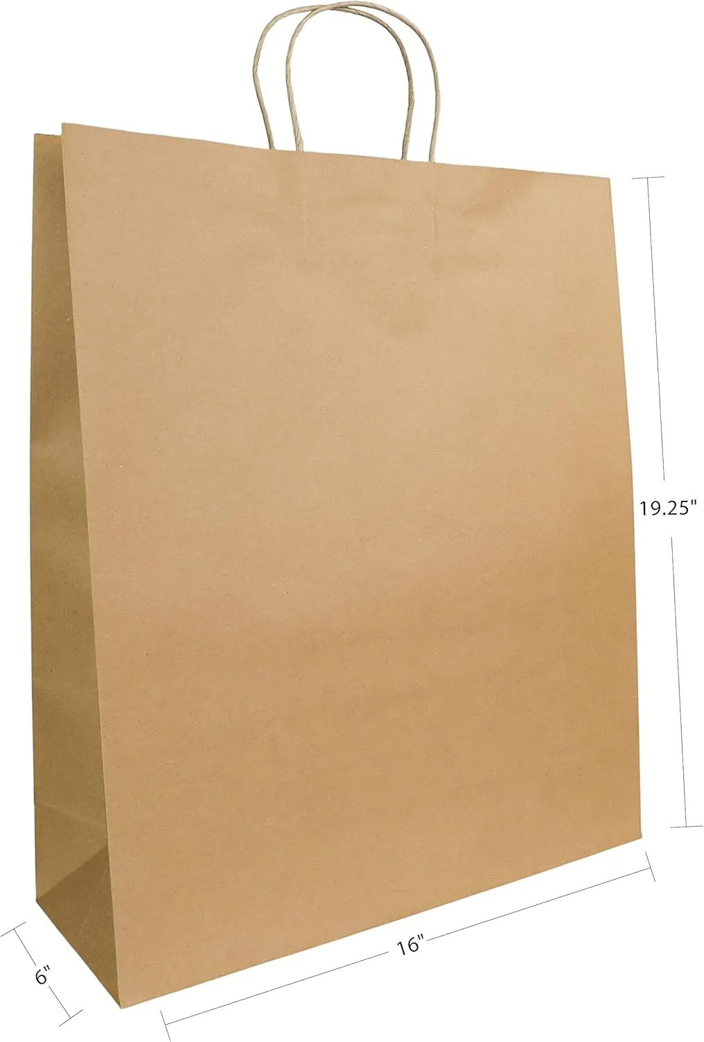 PTP BAGS Natural 16" x 6" x 19.25" Tote Bags, Brown Paper Bags with Handles [Pack of 200] Recyclable Kraft Paper Gift, Food Service Bags