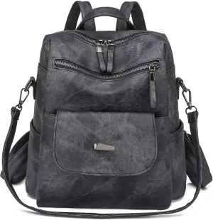 PU Leather Backpack Purse for Women Fashion Multipurpose Design Handbag Ladies Shoulder Bags Travel Backpack Black