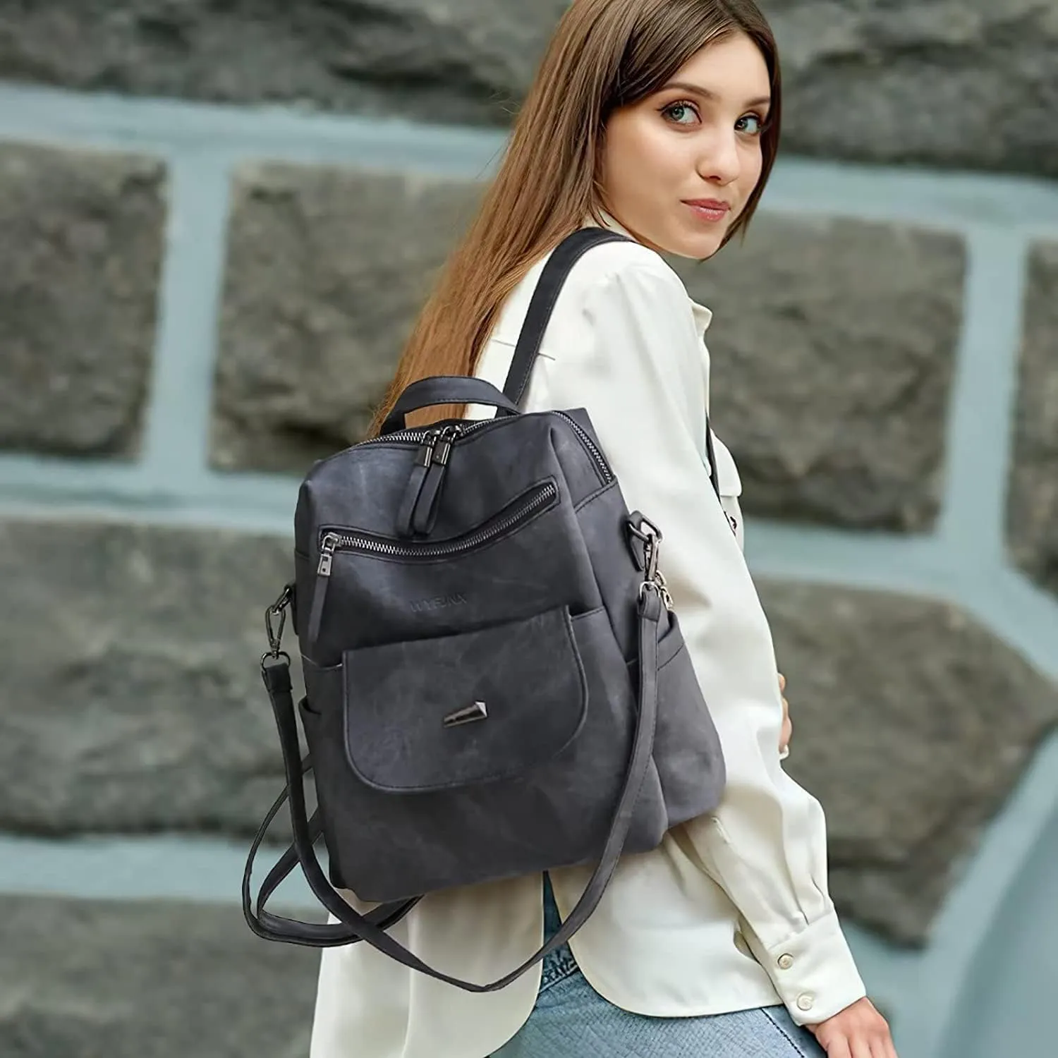 PU Leather Backpack Purse for Women Fashion Multipurpose Design Handbag Ladies Shoulder Bags Travel Backpack Black