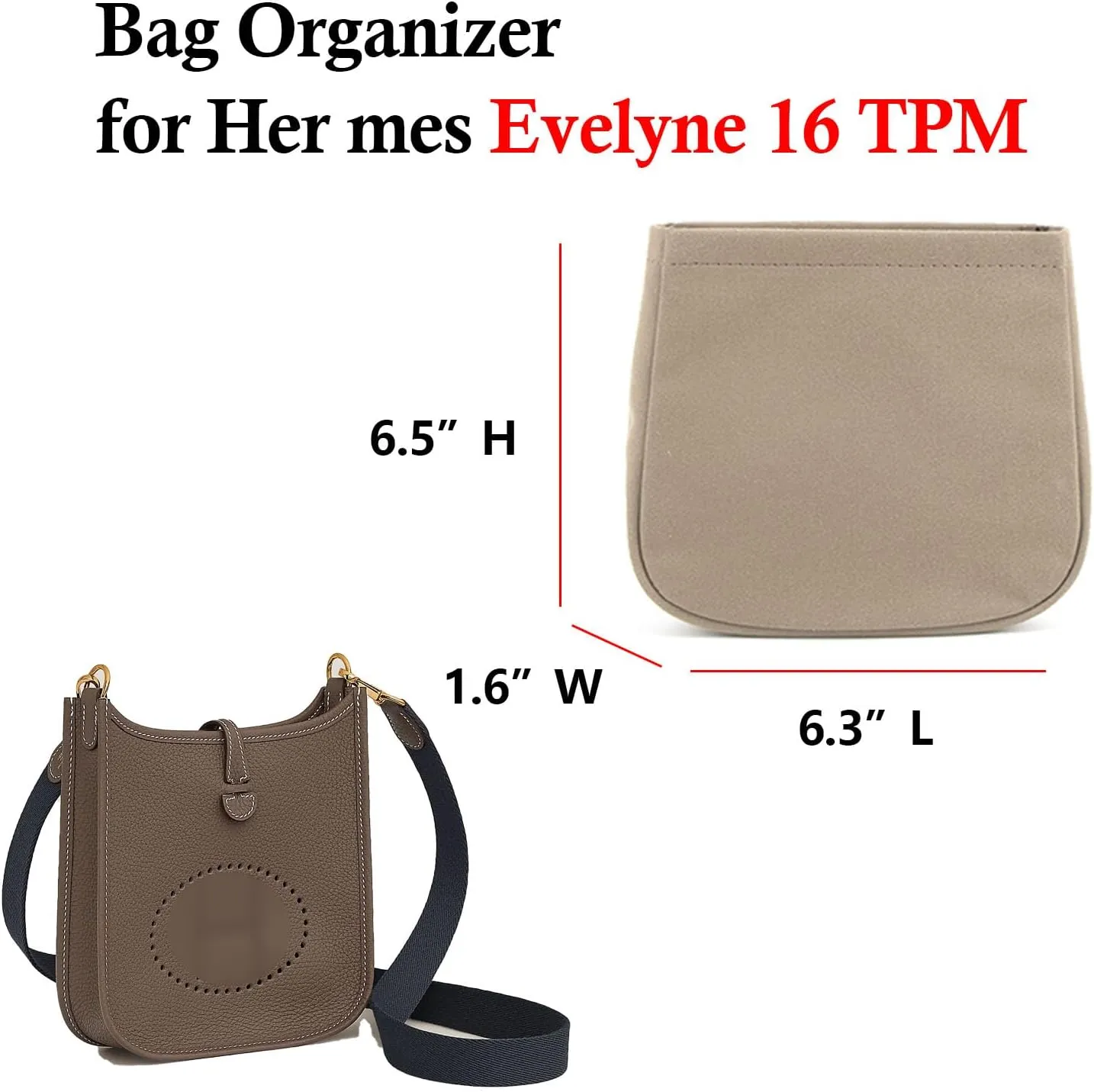 Purse Insert Organizer for Evelyne 16, Bag Insert Compatible with Hermes Evelyne TPM, Mini Evelyne Organizer Handbag Liner (Gray, Evelyne 16 TPM)