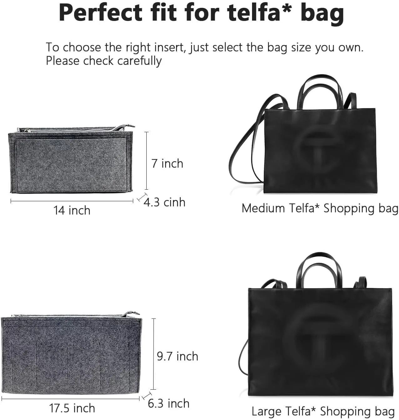 Purse Organizer Compatible with Telfar Bag Large, Tote Bags Organizer Insert with Silver Zipper Pouch, 3MM Premium Felt Insert for Handbag, Sturdy and Durable (For Telfar Large Shopping Bag, Red)